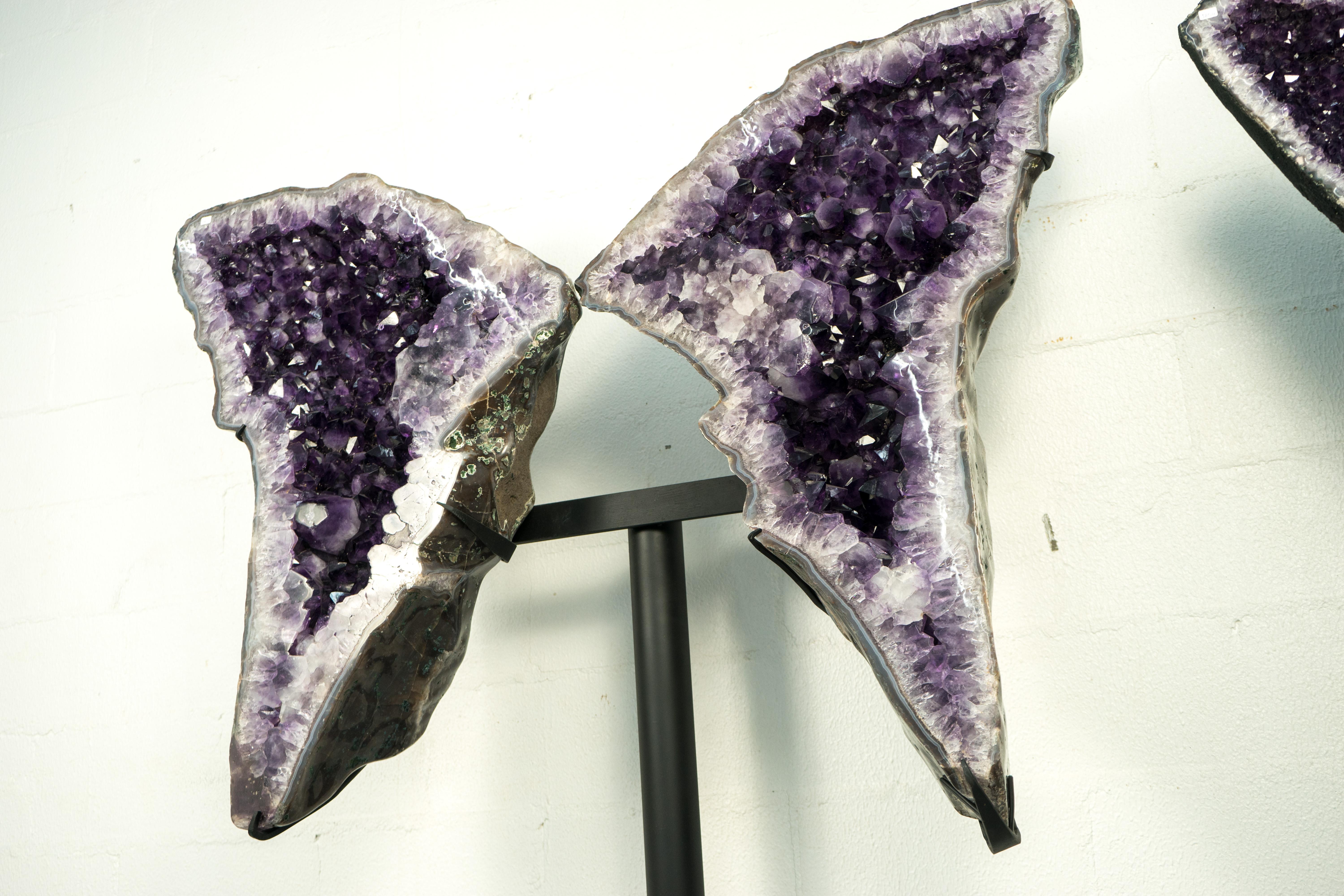 Contemporary Sculptural Large Amethyst Geode Butterly Wings, High-Grade Deep Purple Amethyst For Sale