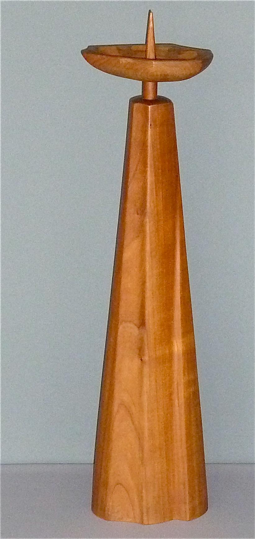 Mid-Century Modern Sculptural Large Carved Wood Candleholder Rudolf Steiner School 1930-1950 Signed For Sale