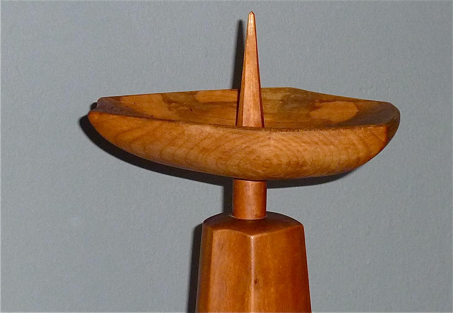 German Sculptural Large Carved Wood Candleholder Rudolf Steiner School 1930-1950 Signed For Sale