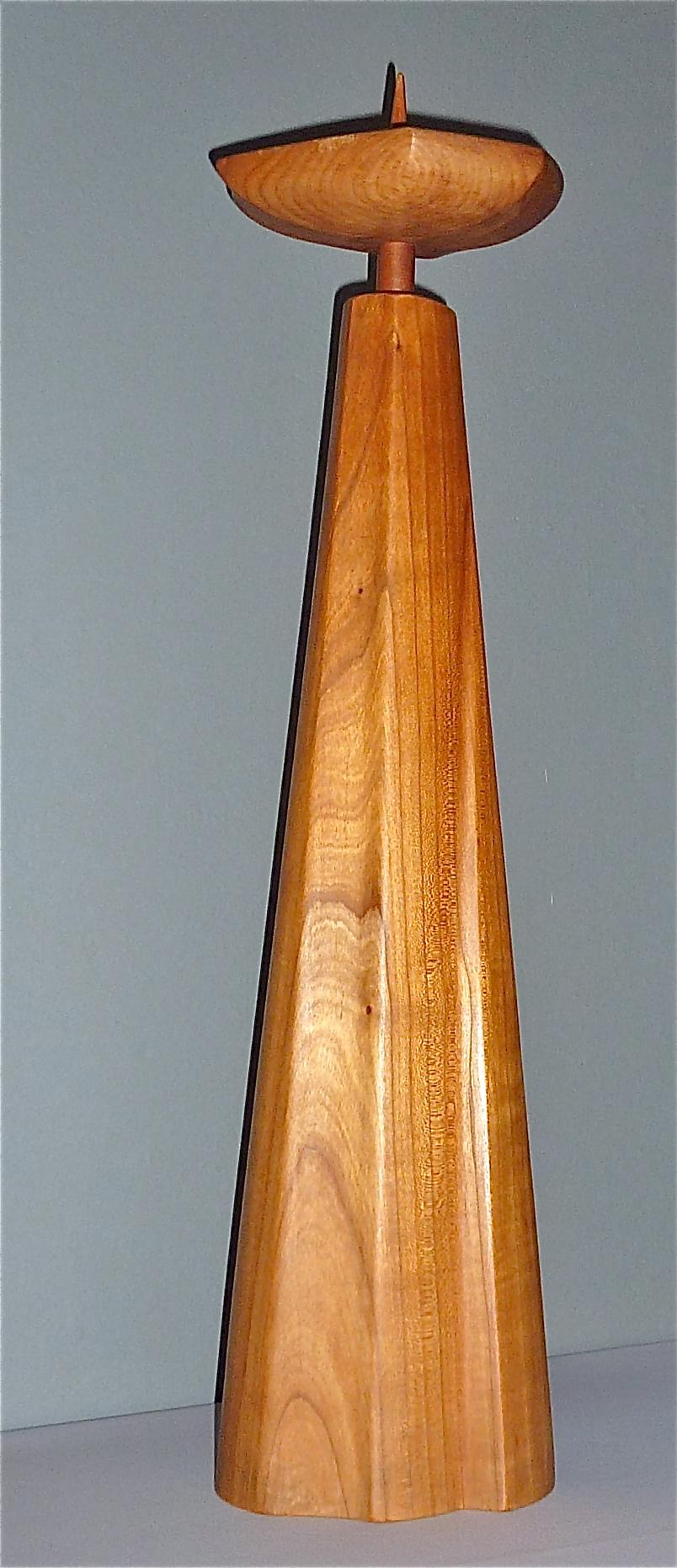 Hand-Carved Sculptural Large Carved Wood Candleholder Rudolf Steiner School 1930-1950 Signed For Sale