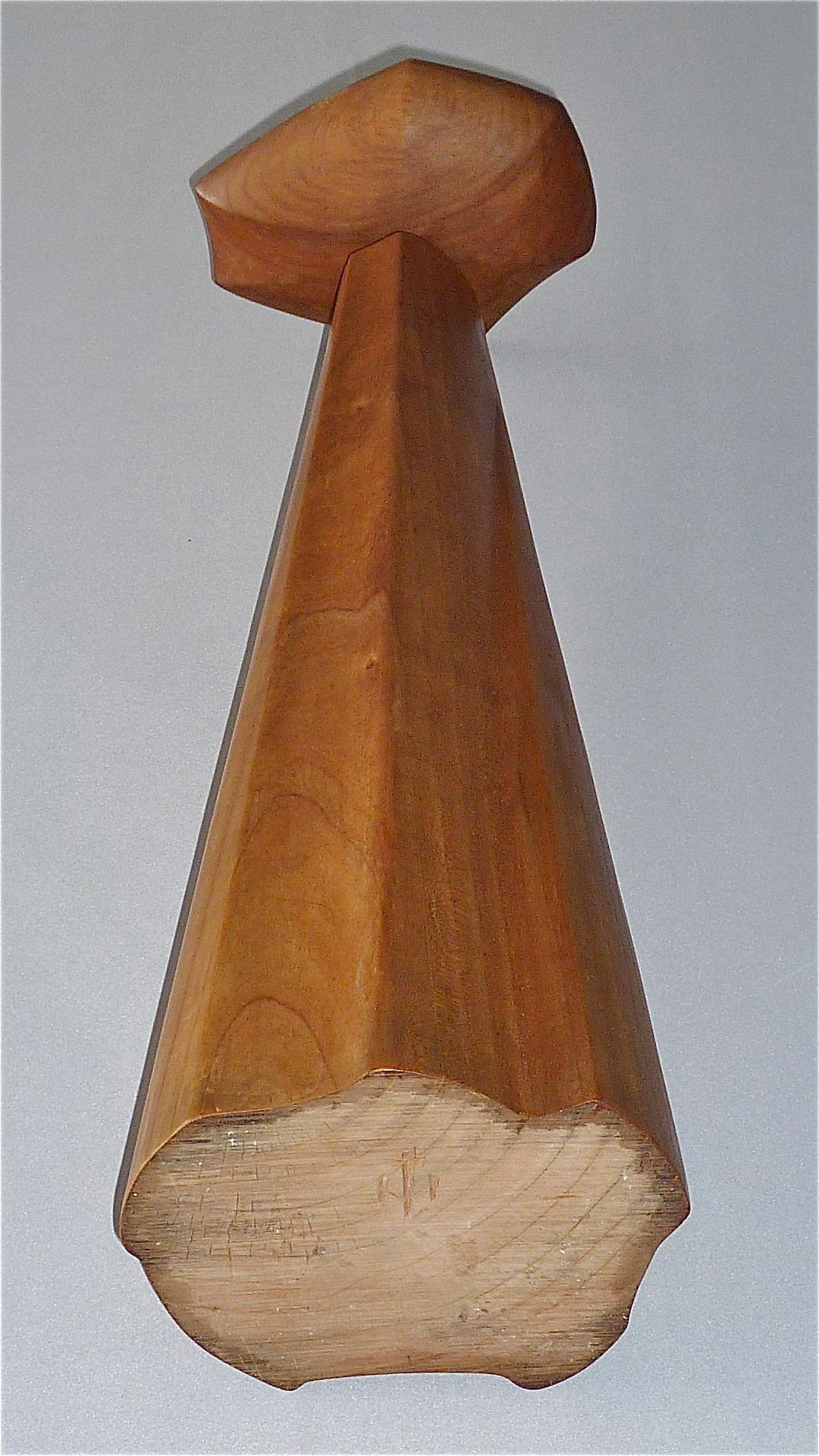 Sculptural Large Carved Wood Candleholder Rudolf Steiner School 1930-1950 Signed For Sale 1