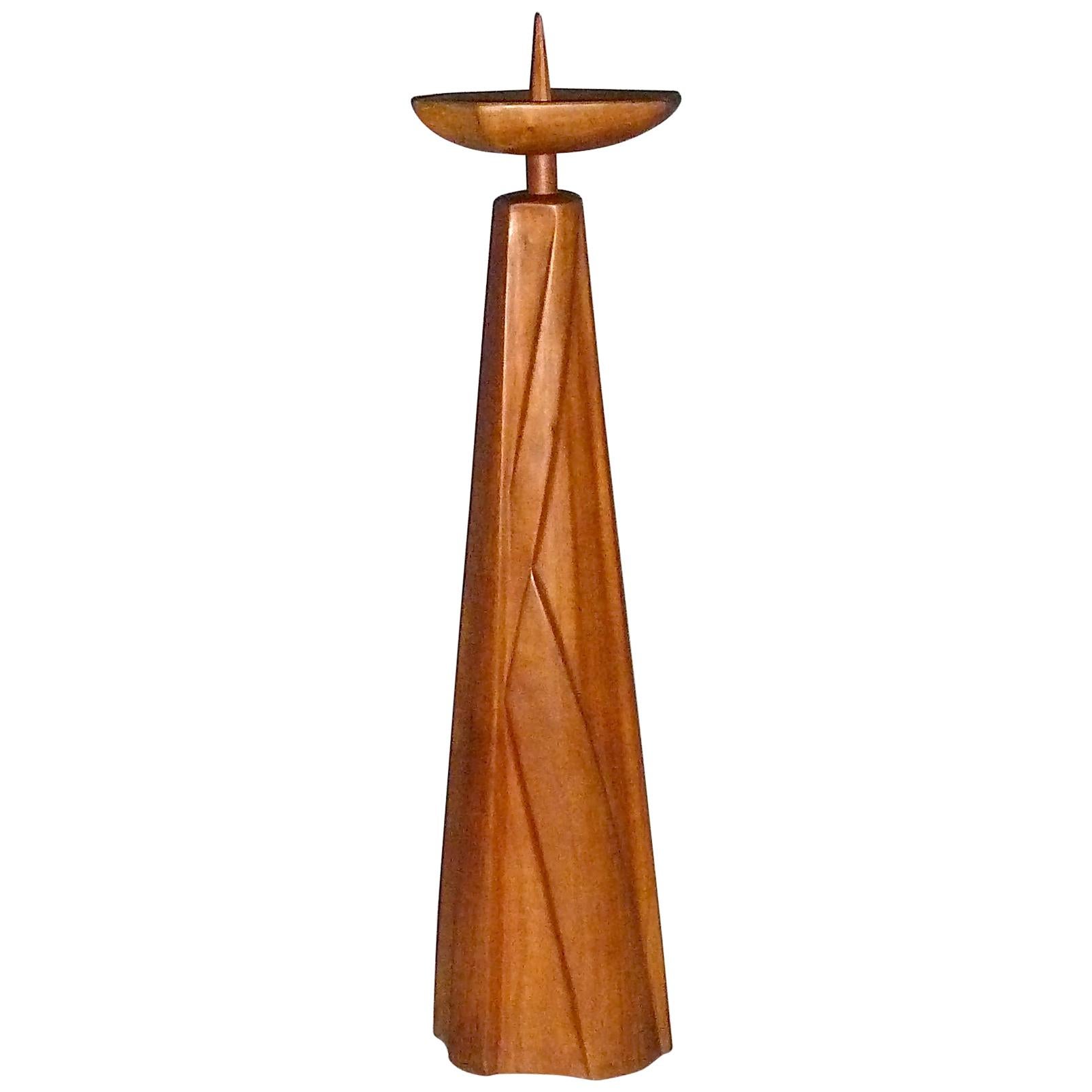 Sculptural Large Carved Wood Candleholder Rudolf Steiner School 1930-1950 Signed For Sale