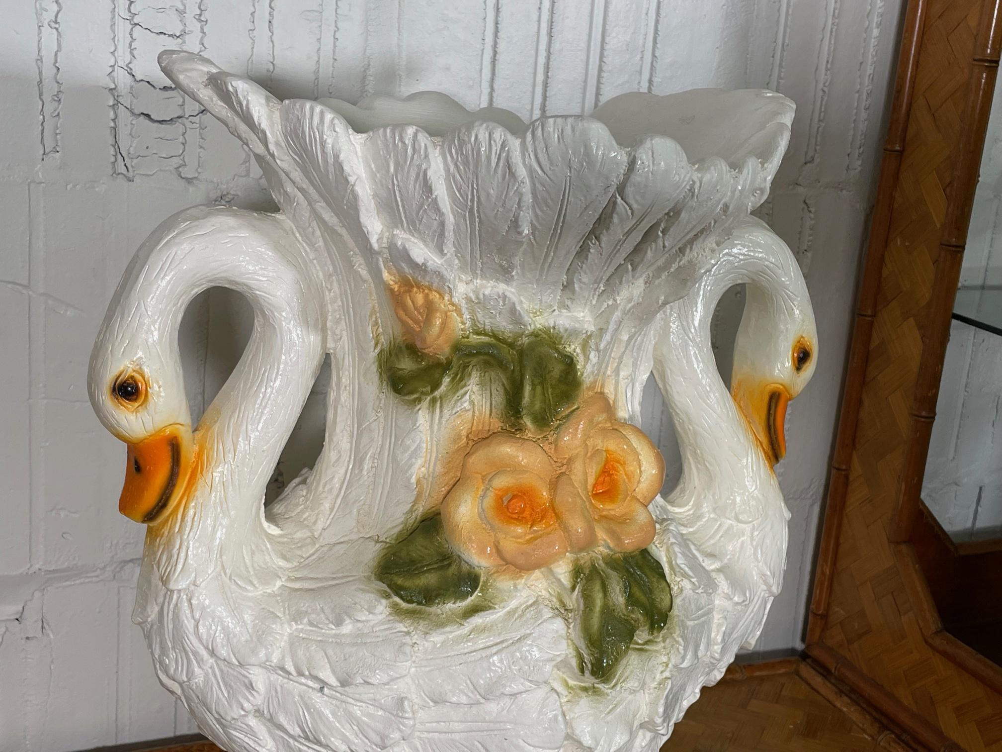 Sculptural Large Double Swan Vase or Planter In Good Condition For Sale In Jacksonville, FL