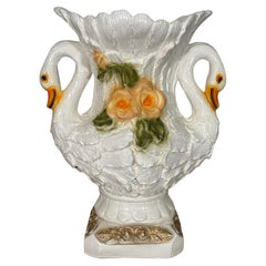 Sculptural Large Double Swan Vase or Planter