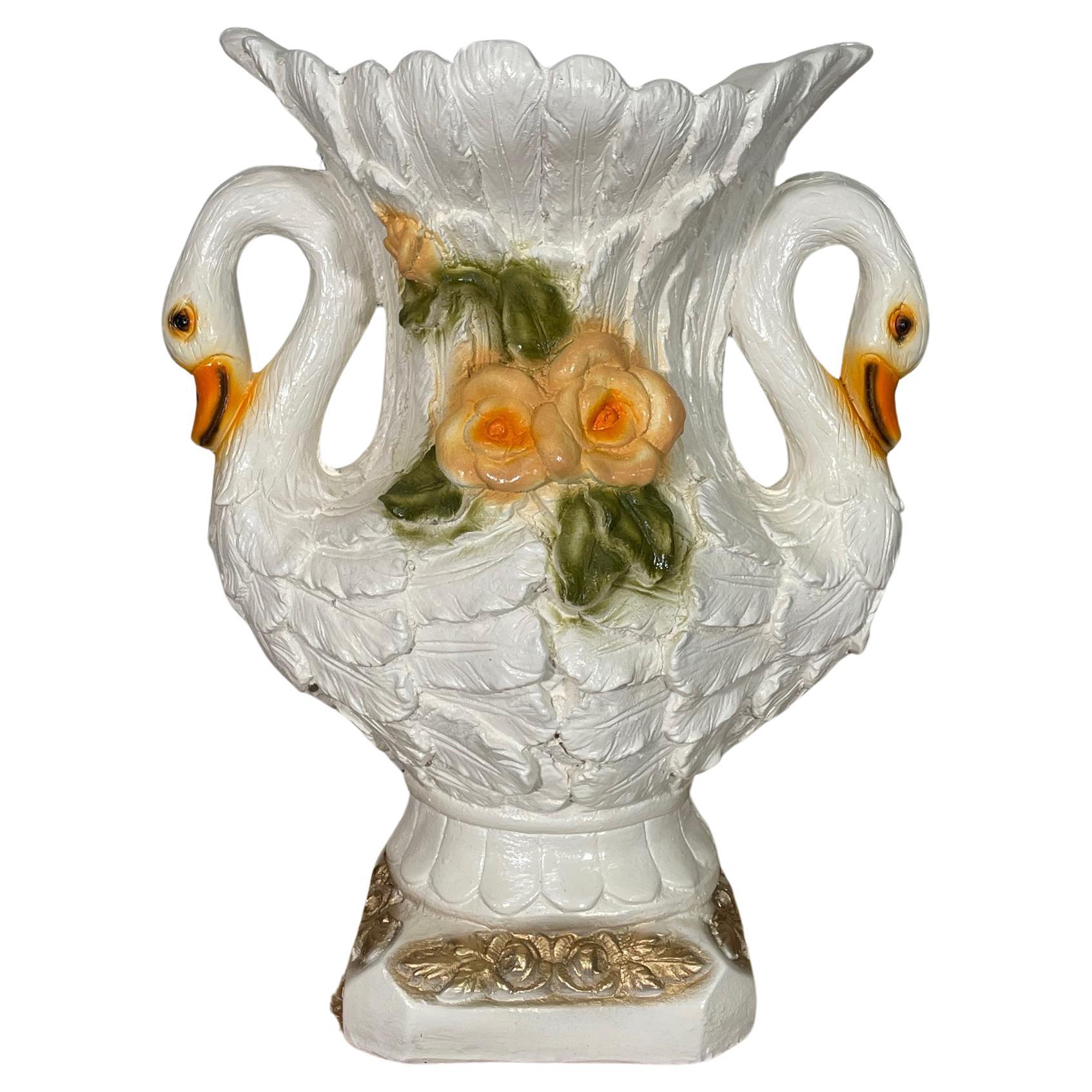 Sculptural Large Double Swan Vase or Planter For Sale