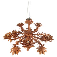 Vintage Sculptural Large Floral Chandelier in Hand Carved Solid Wood, Italy, 1970s