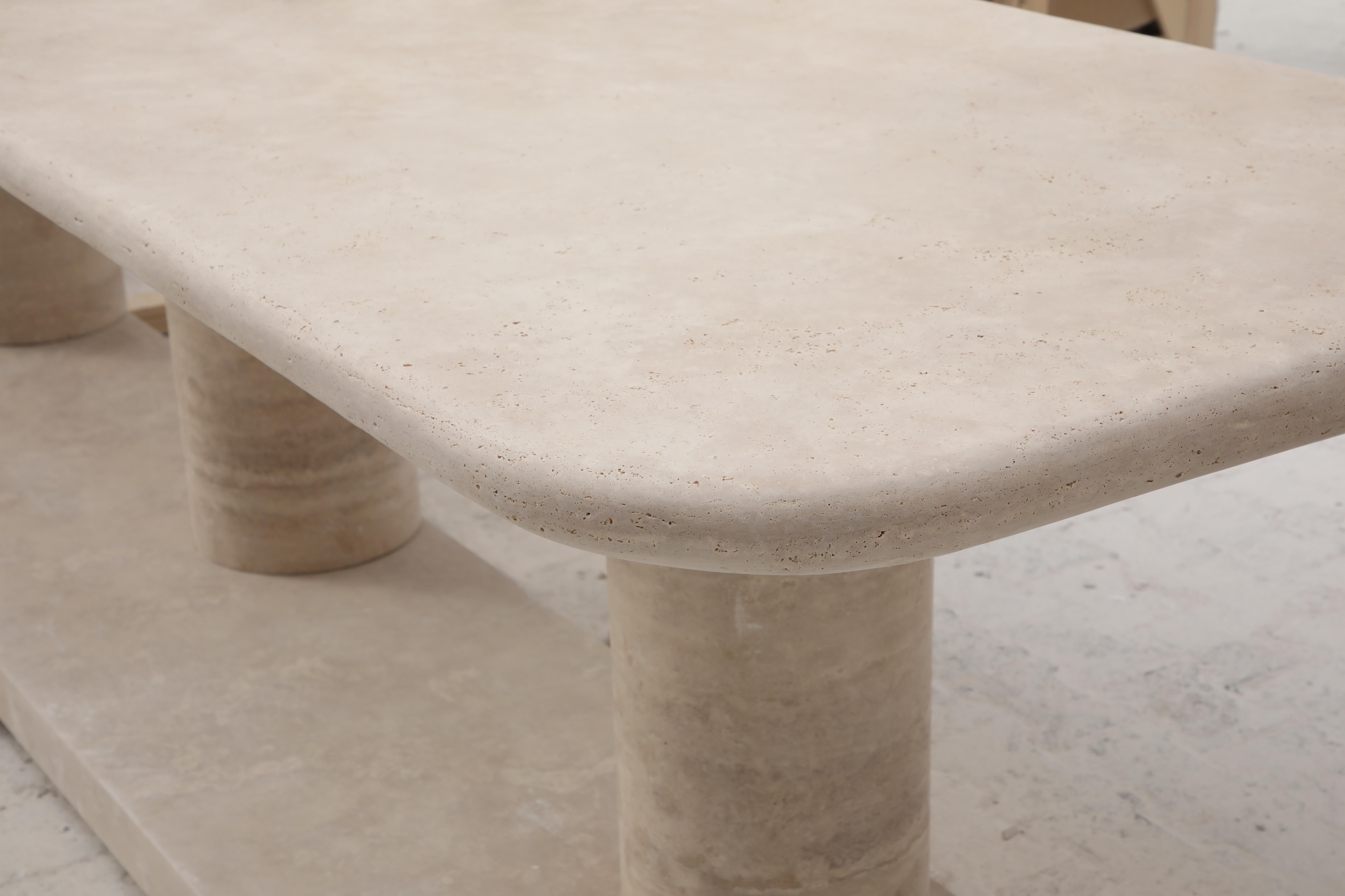 Sculptural Large Travertine Dining Table with Mario Bellini style column legs For Sale 2