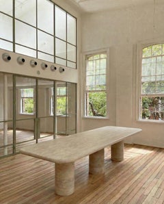 Sculptural Large Travertine Dining Table with Mario Bellini style column legs