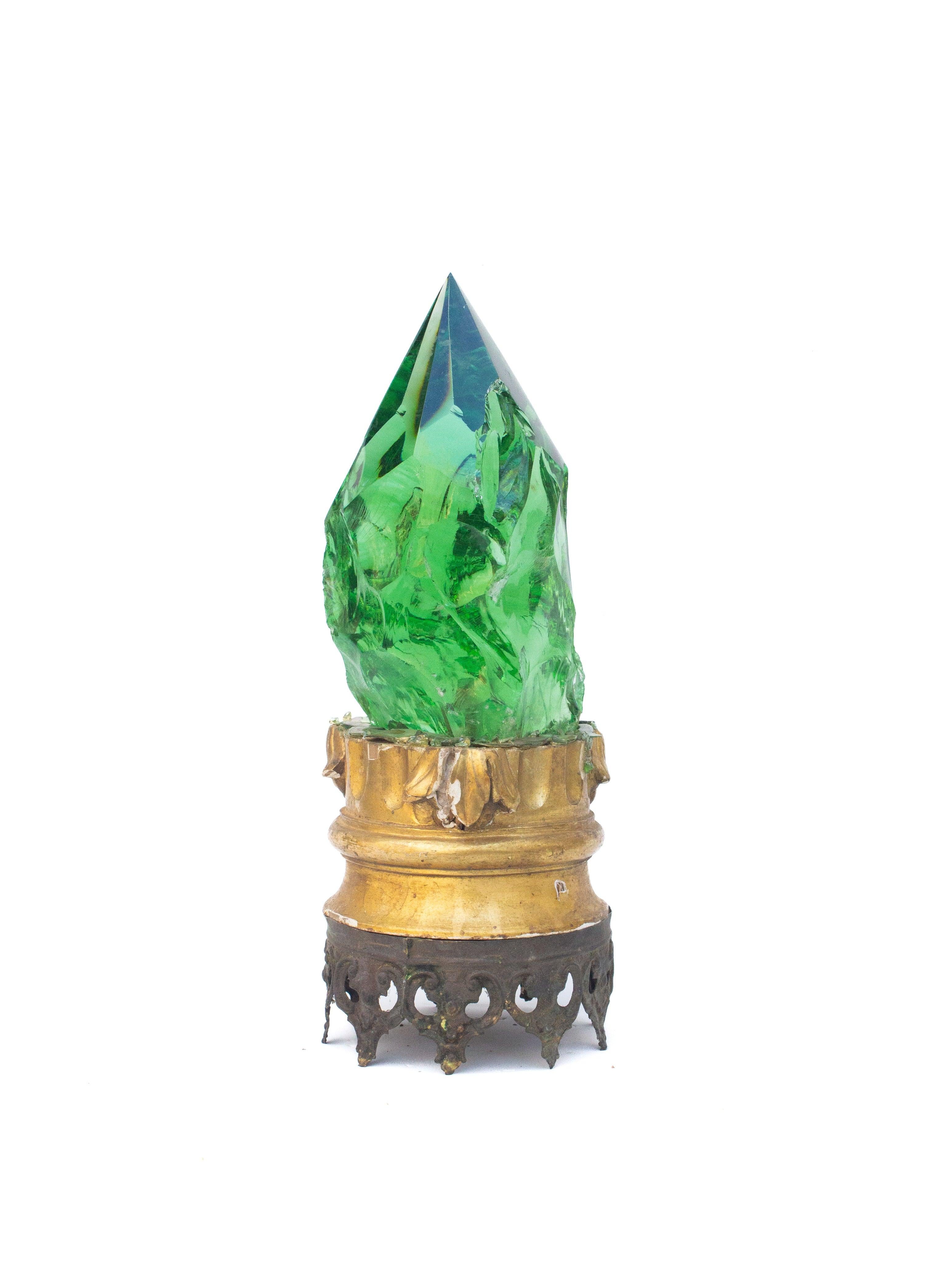 Rococo Sculptural Lava Glass with an 18th Century Italian Fragment and Metal Crown Base For Sale