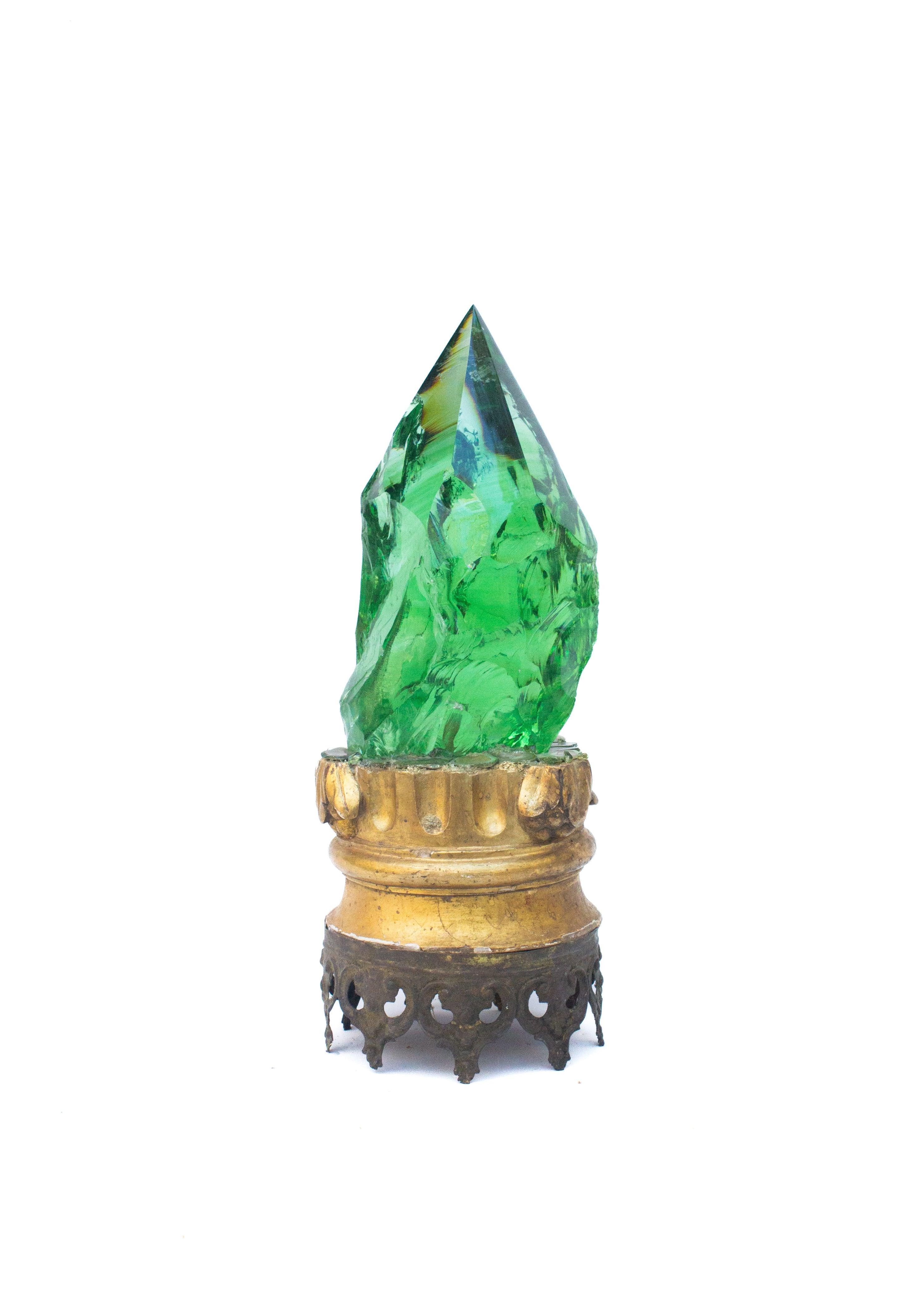 Polished Sculptural Lava Glass with an 18th Century Italian Fragment and Metal Crown Base For Sale