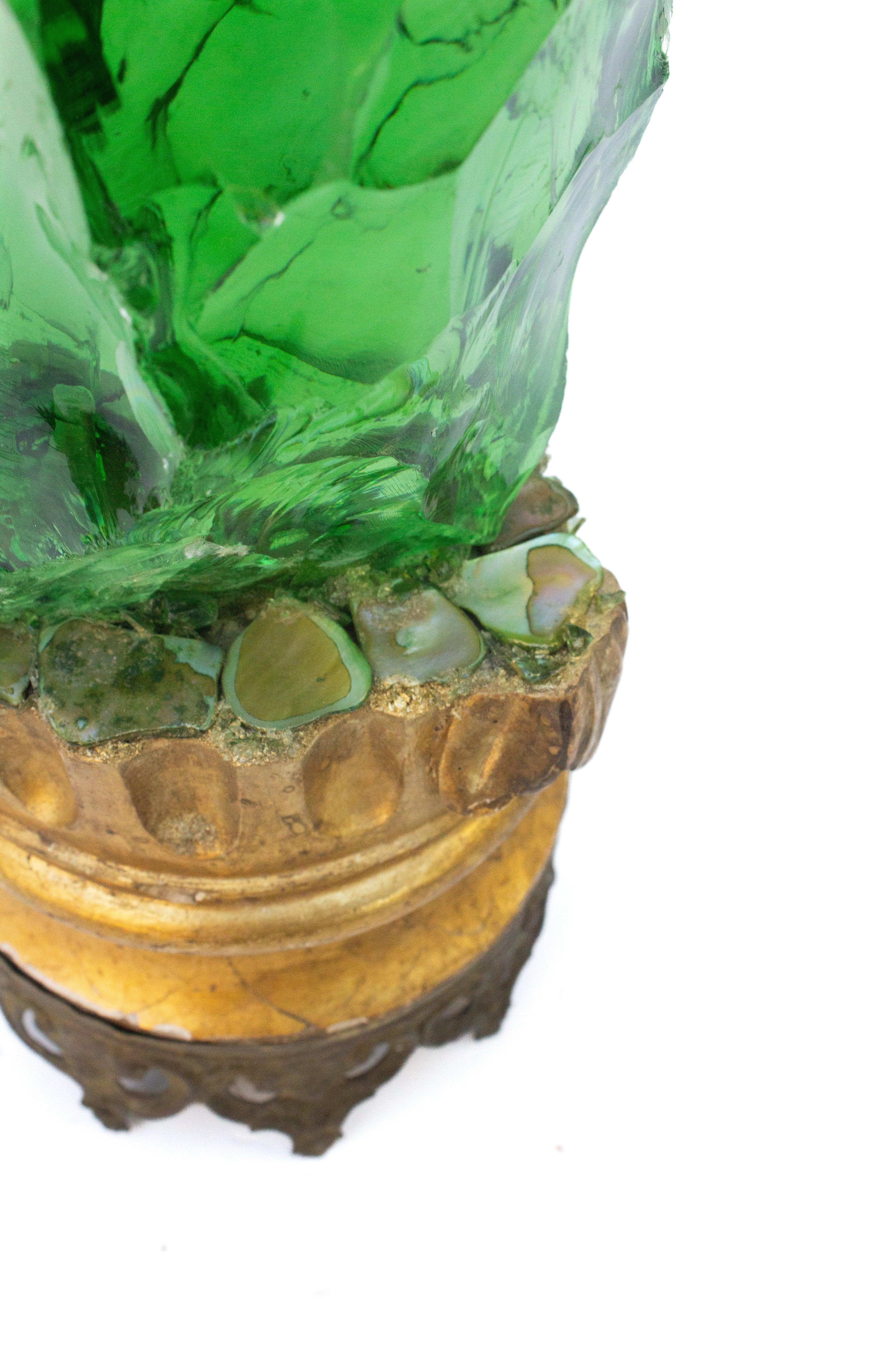 Sculptural Lava Glass with an 18th Century Italian Fragment and Metal Crown Base In Good Condition For Sale In Dublin, Dalkey