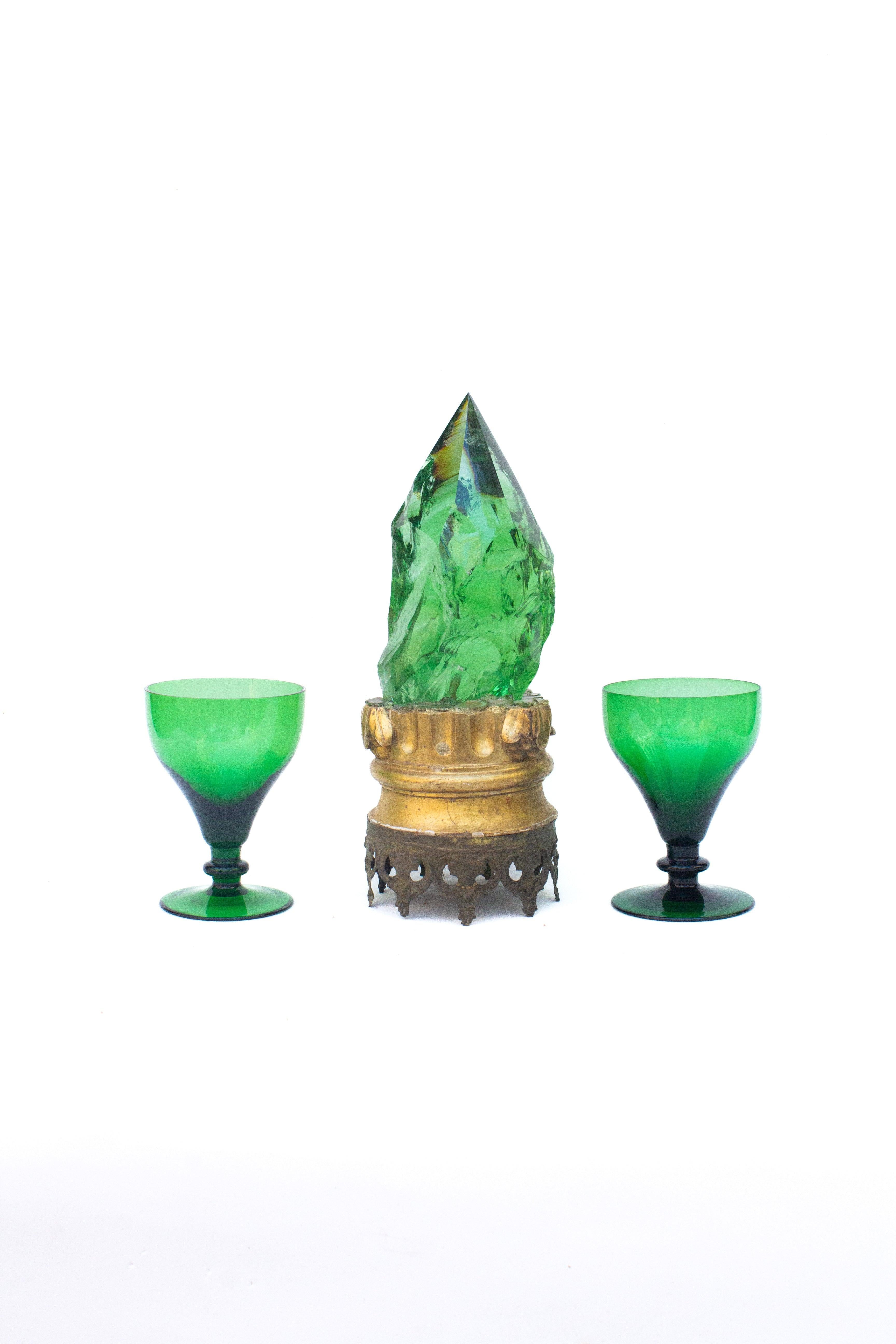 Sculptural Lava Glass with an 18th Century Italian Fragment and Metal Crown Base For Sale 1