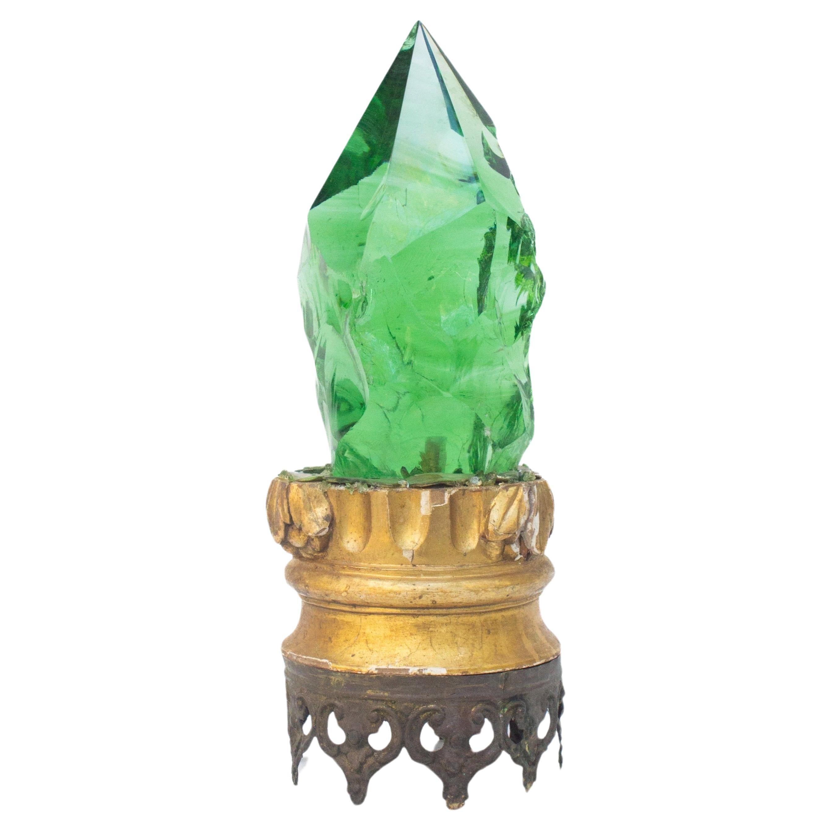 Sculptural Lava Glass with an 18th Century Italian Fragment and Metal Crown Base