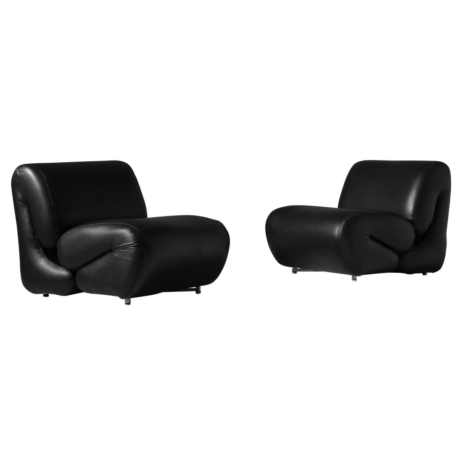 Italian Leather Lounge Chair with Brass Sabots at 1stDibs