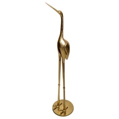 Sculptural Life-Size Crane Sculpture Bronze, Brass & Metal with Gold Finish 70s