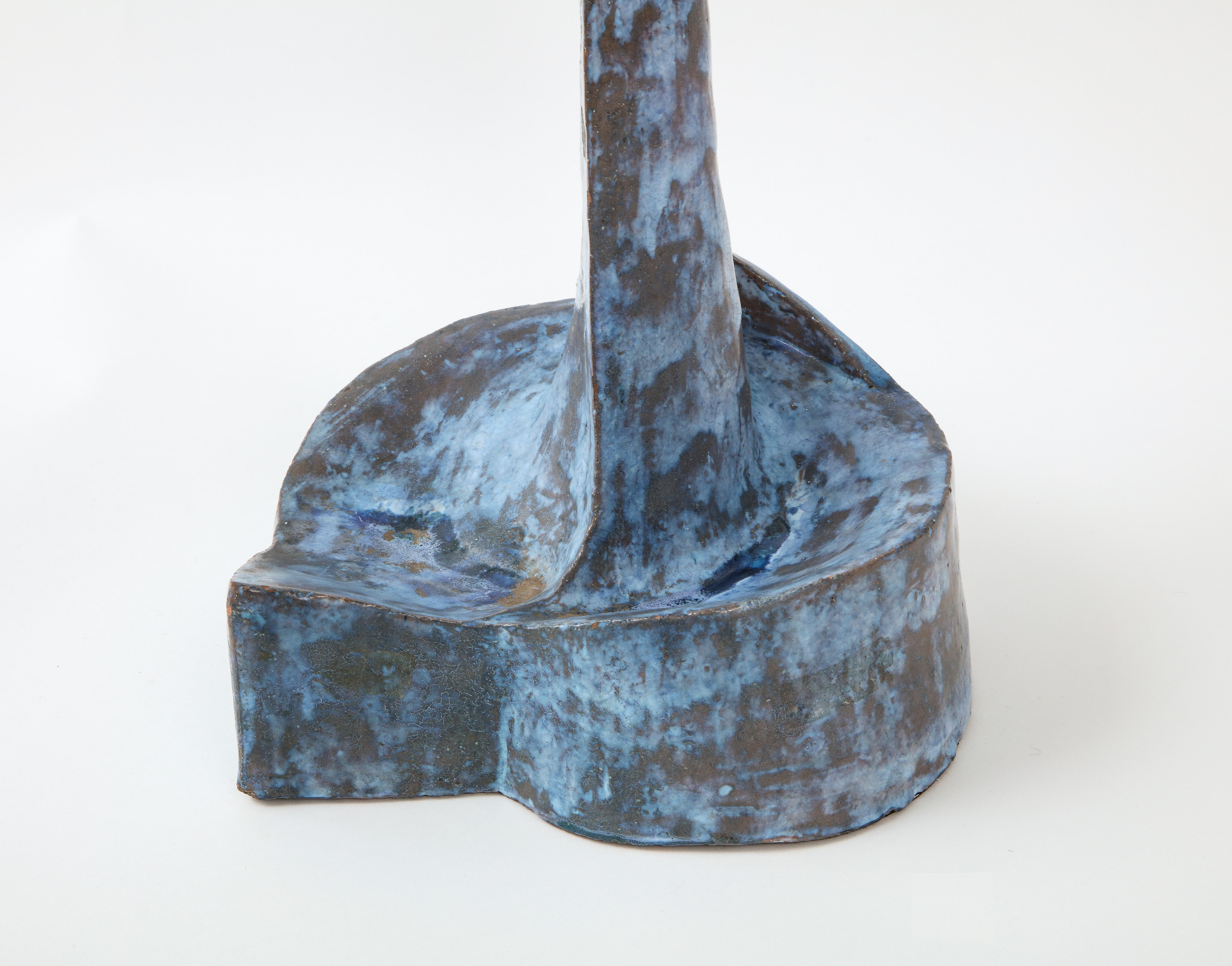 Sculptural Blue Mid-Century French Ceramic Table Lamp, France 1950's For Sale 8