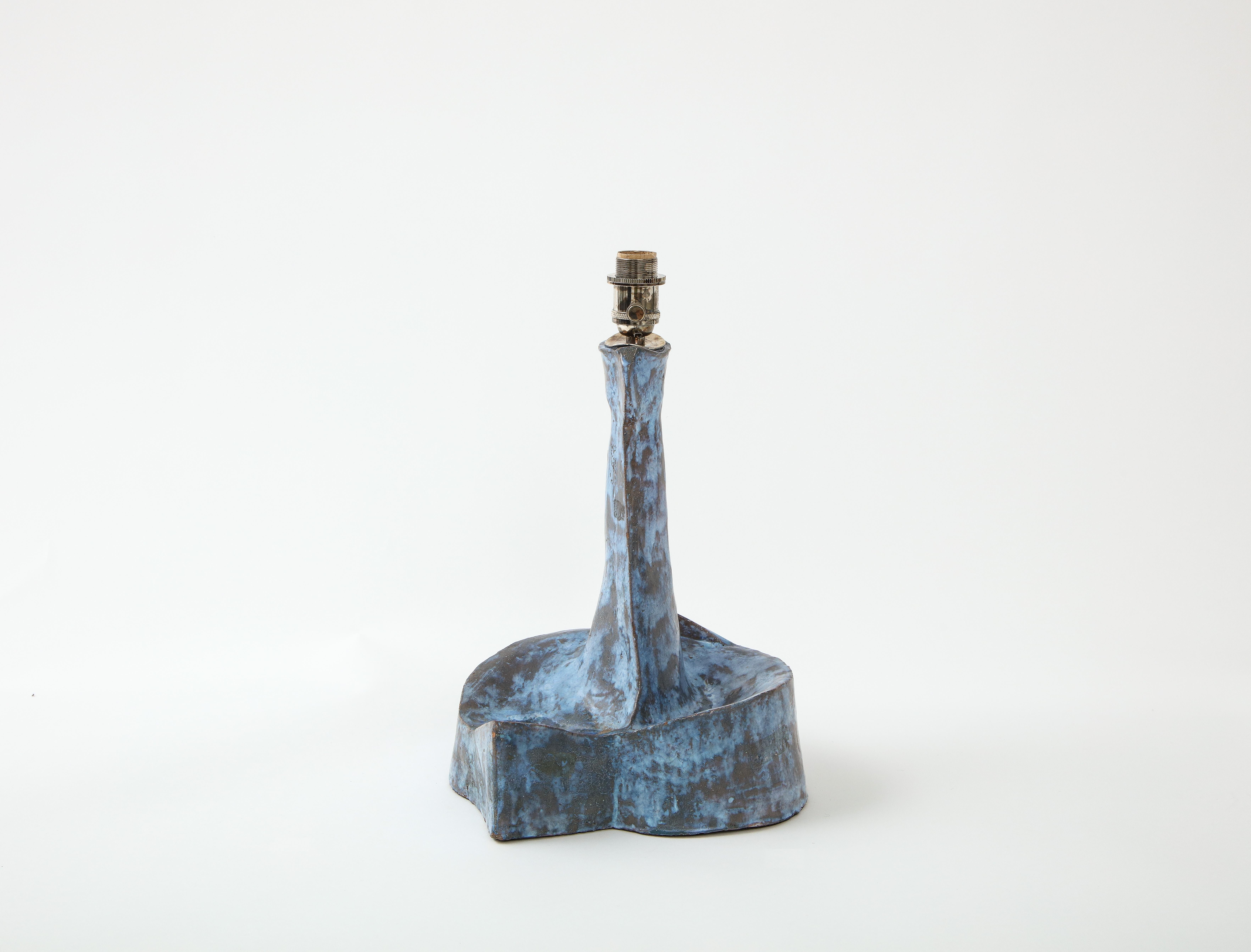 Sculptural Blue Mid-Century French Ceramic Table Lamp, France 1950's For Sale 9