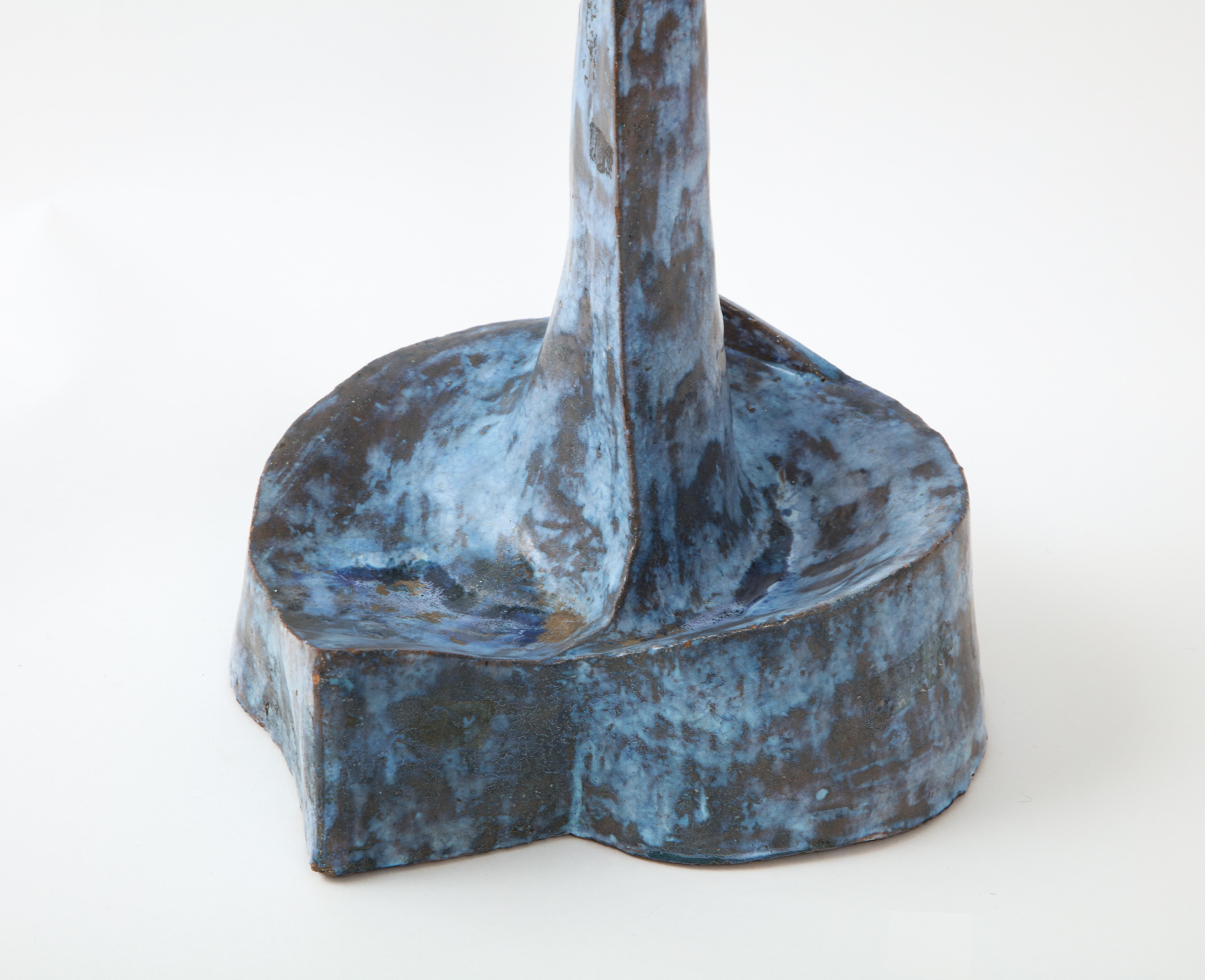 Sculptural Blue Mid-Century French Ceramic Table Lamp, France 1950's For Sale 10