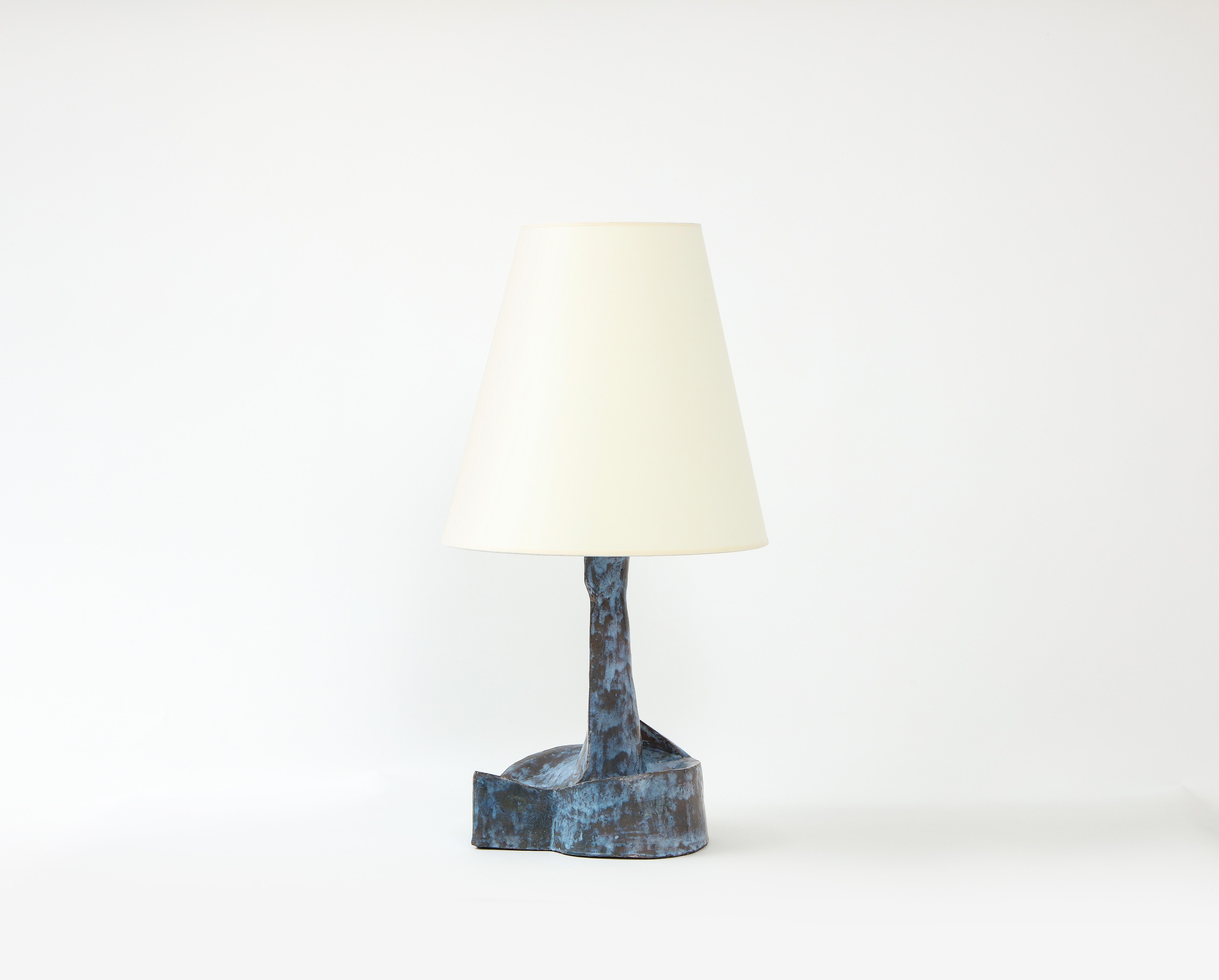 Sculptural Blue Mid-Century French Ceramic Table Lamp, France 1950's In Good Condition For Sale In New York, NY
