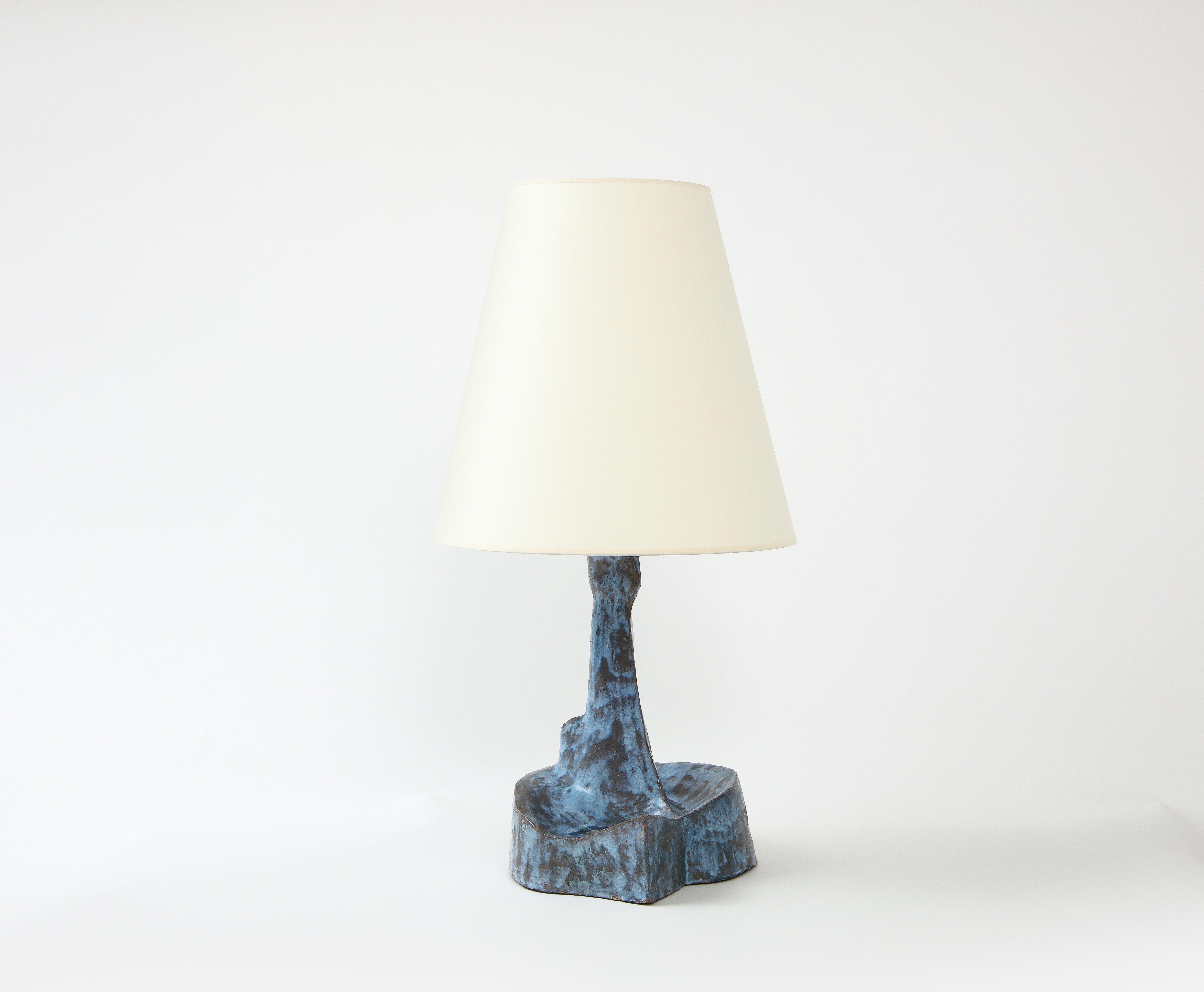 Sculptural Blue Mid-Century French Ceramic Table Lamp, France 1950's For Sale 2