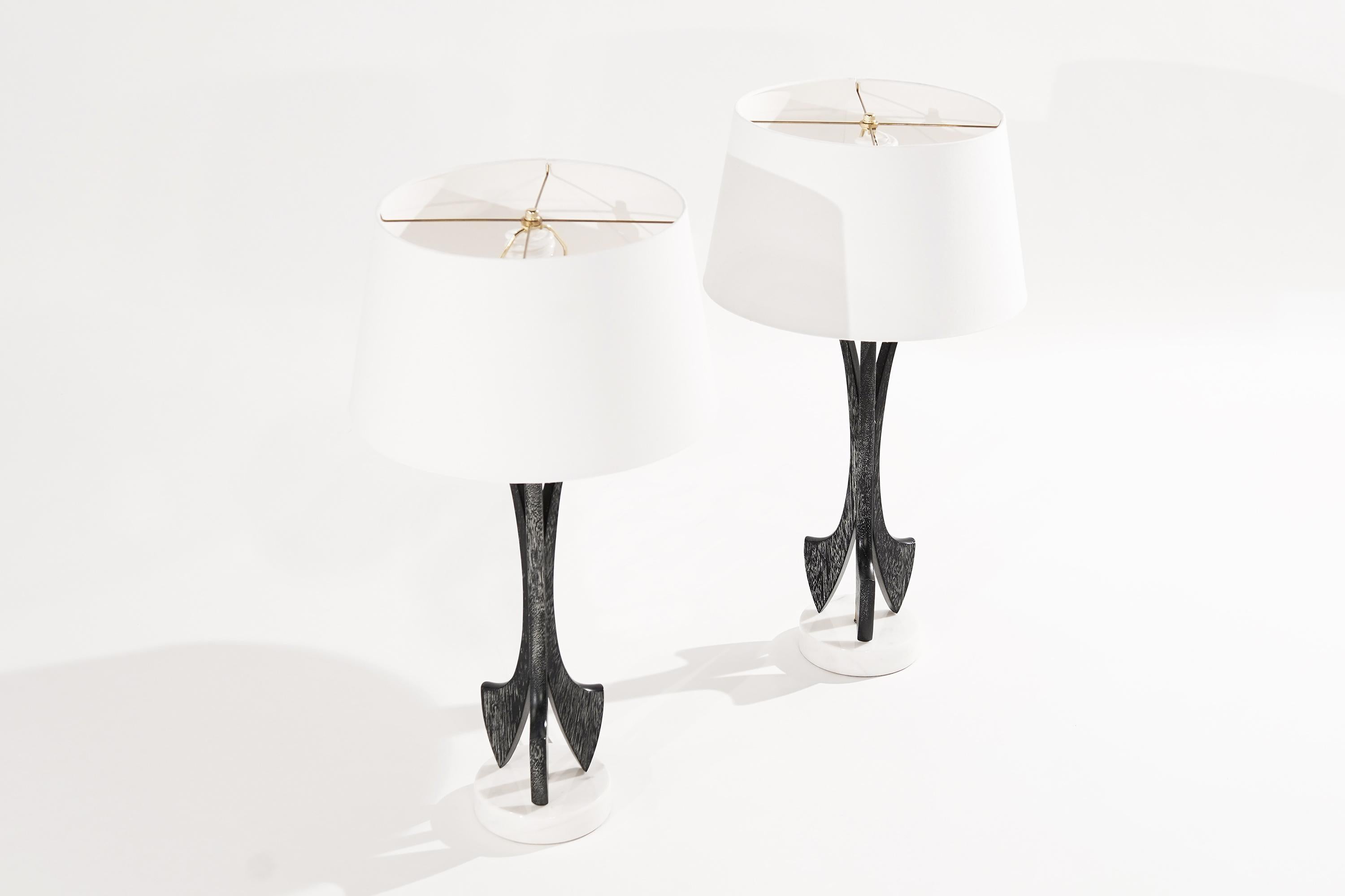 Mid-Century Modern Sculptural Limed Oak Table Lamps, 1950s