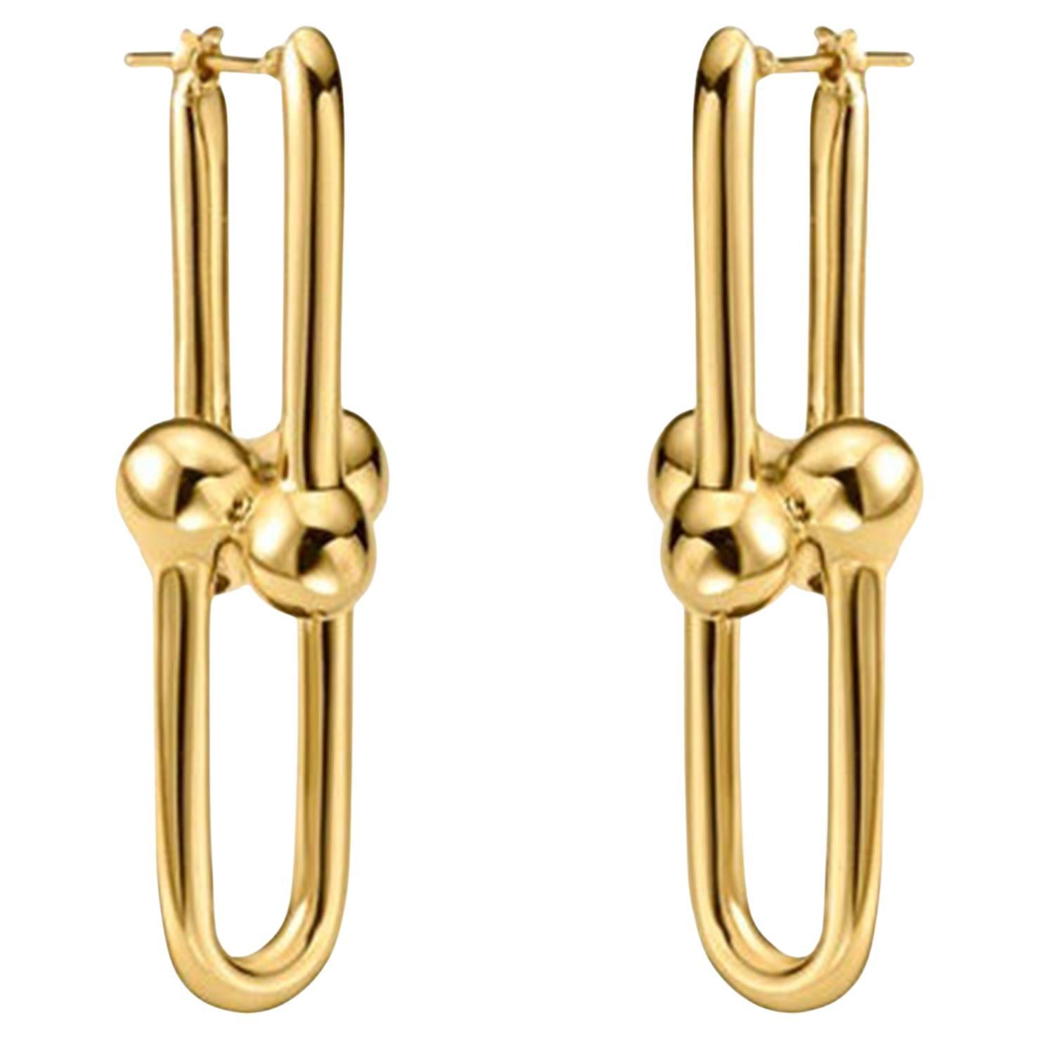 Sculptural Link 14K (or 18k upon request) Yellow Gold Hoop Earrings