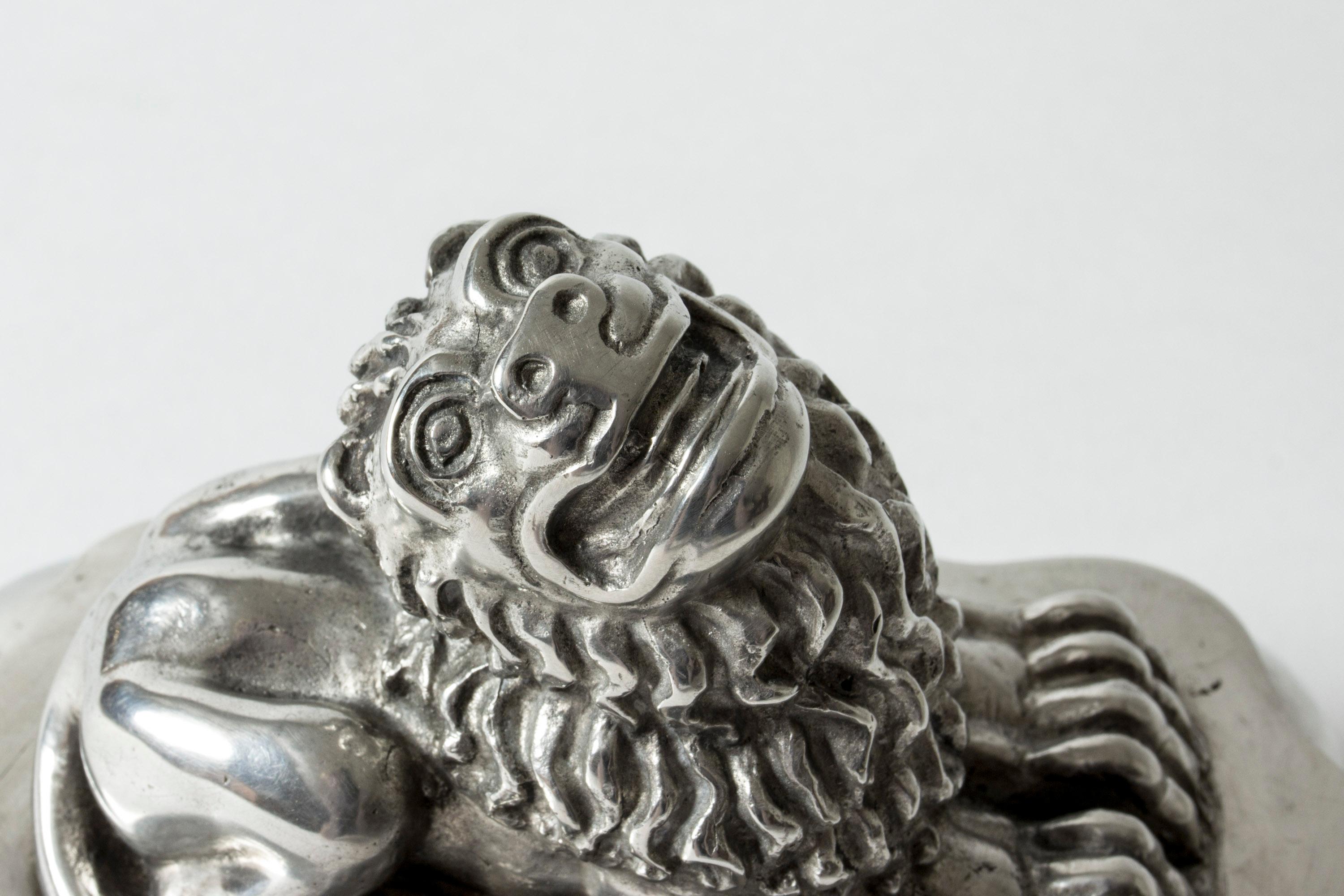 Swedish Sculptural Lion Pewter Inkwell Box by Anna Petrus for Herman Bergman, Sweden