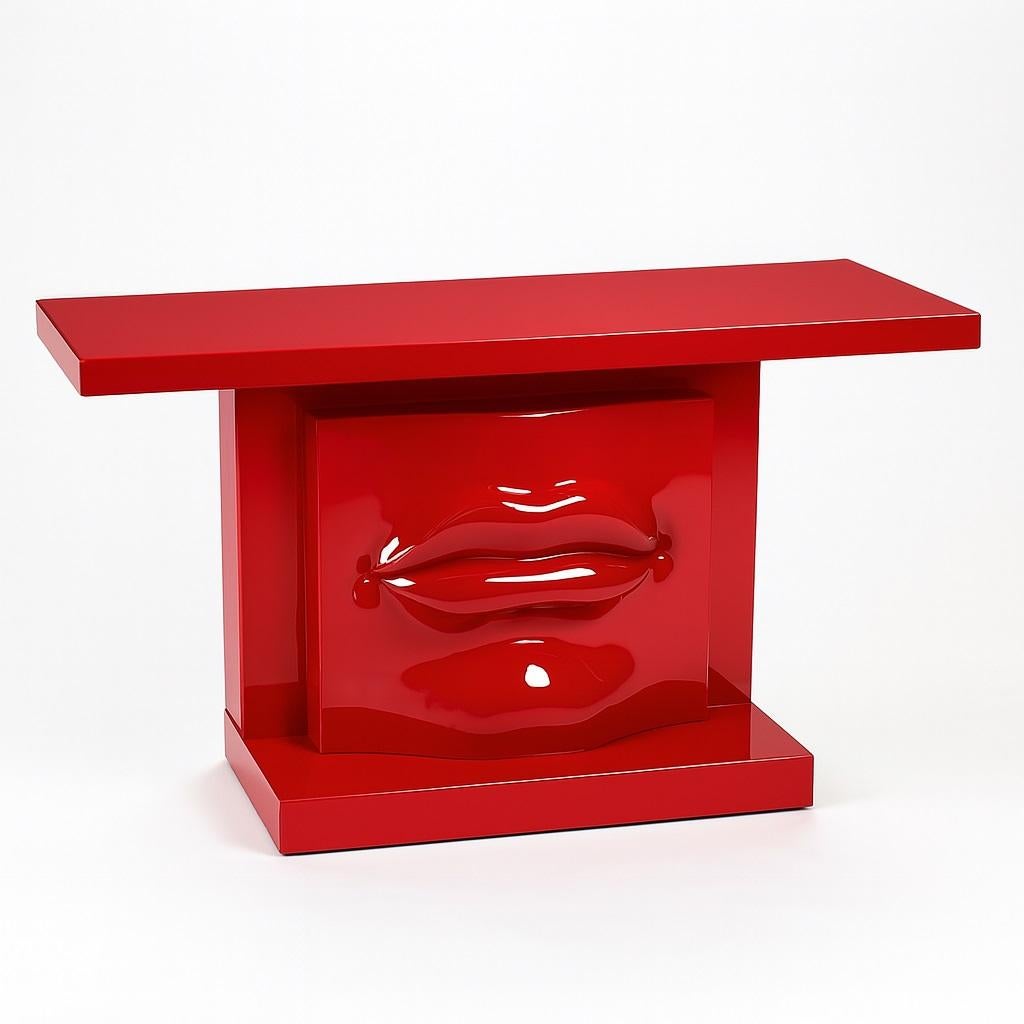 Moderne Table console sculpturale Lips en laque rouge brillant JLC en vente