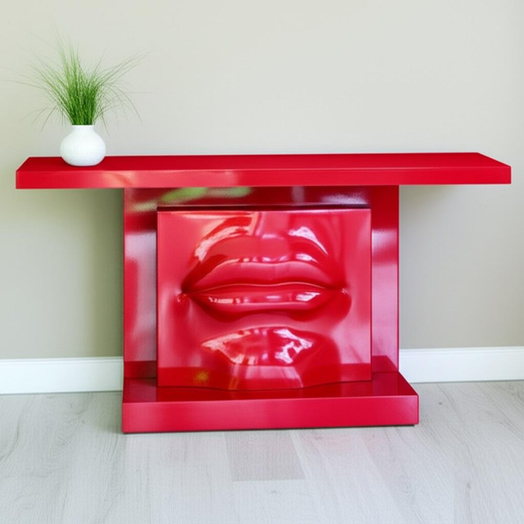 Table console sculpturale Lips en laque rouge brillant JLC Neuf - En vente à NEW YORK, NY