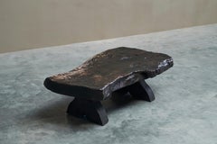 Sculptural Live Edge Coffee Table in Solid Dark Stained Wood Europe 1960s