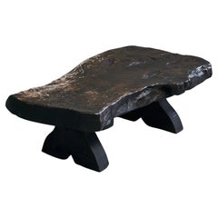 Sculptural Live Edge Coffee Table in Solid Dark Stained Wood Europe 1960s