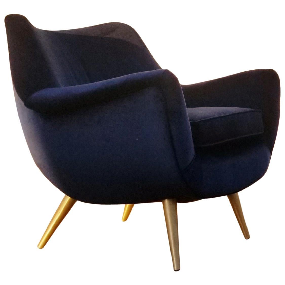 Sculptural Lounge Chair by Lawrence Peabody for Selig with Brass Legs