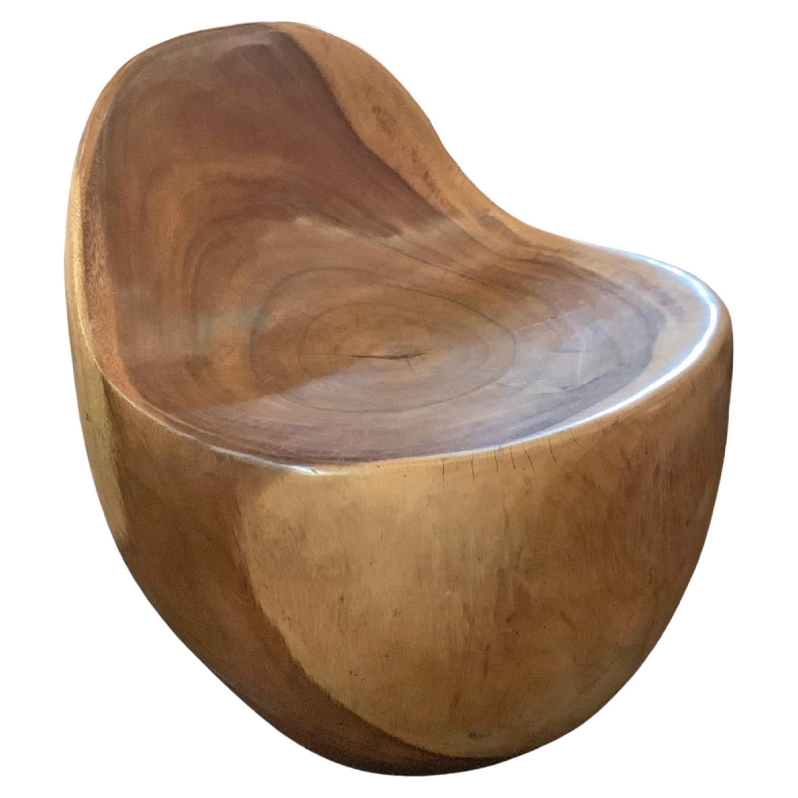 Sculptural Lounge Chair Carved from Solid Mango Wood
