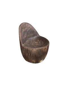 Sculptural Lounge Chair Carved from Solid Suar Wood, Modern Organic