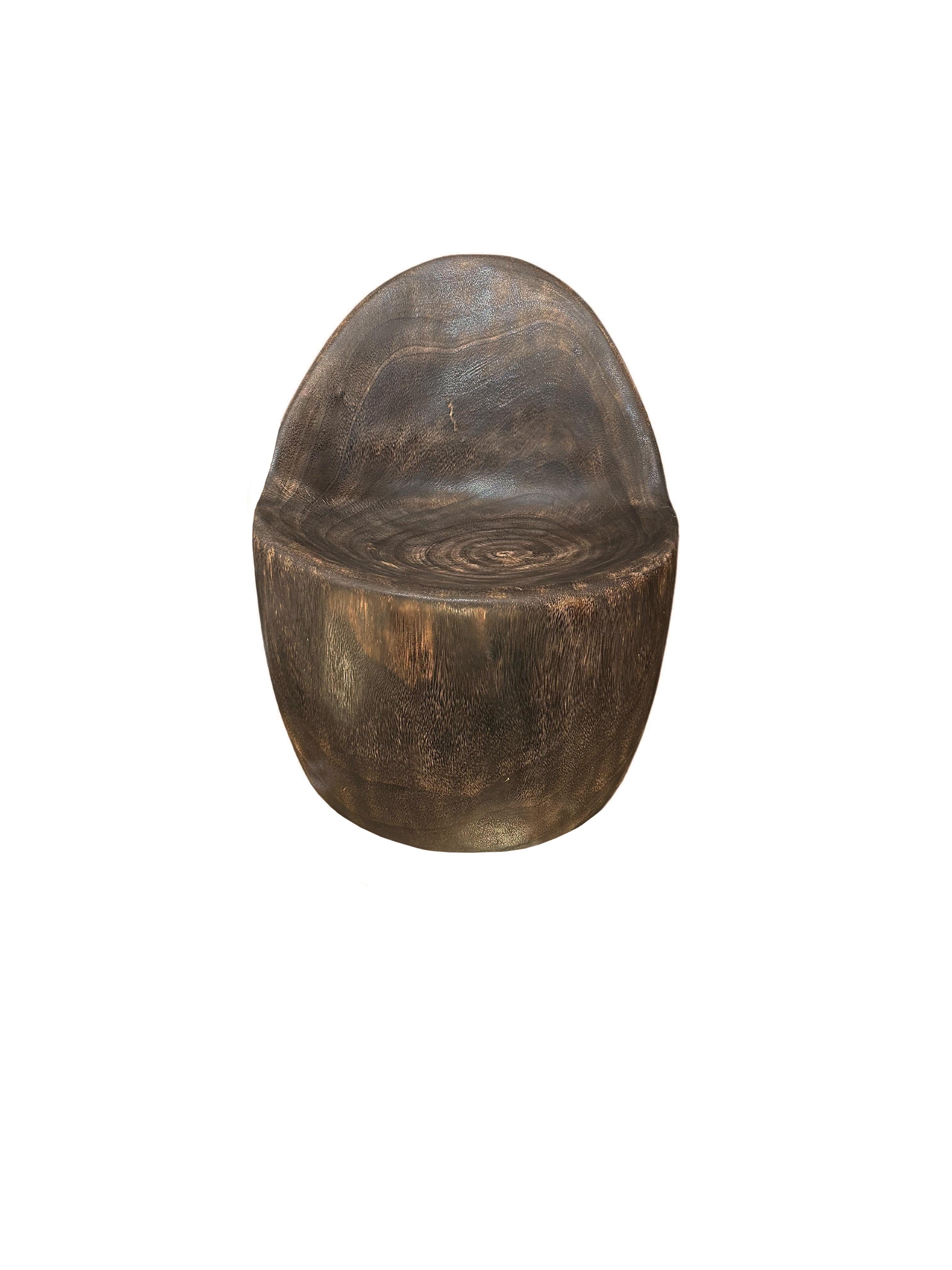 Organic Modern Sculptural Lounge Chair Carved from Solid Suar Wood, Modern Organic For Sale
