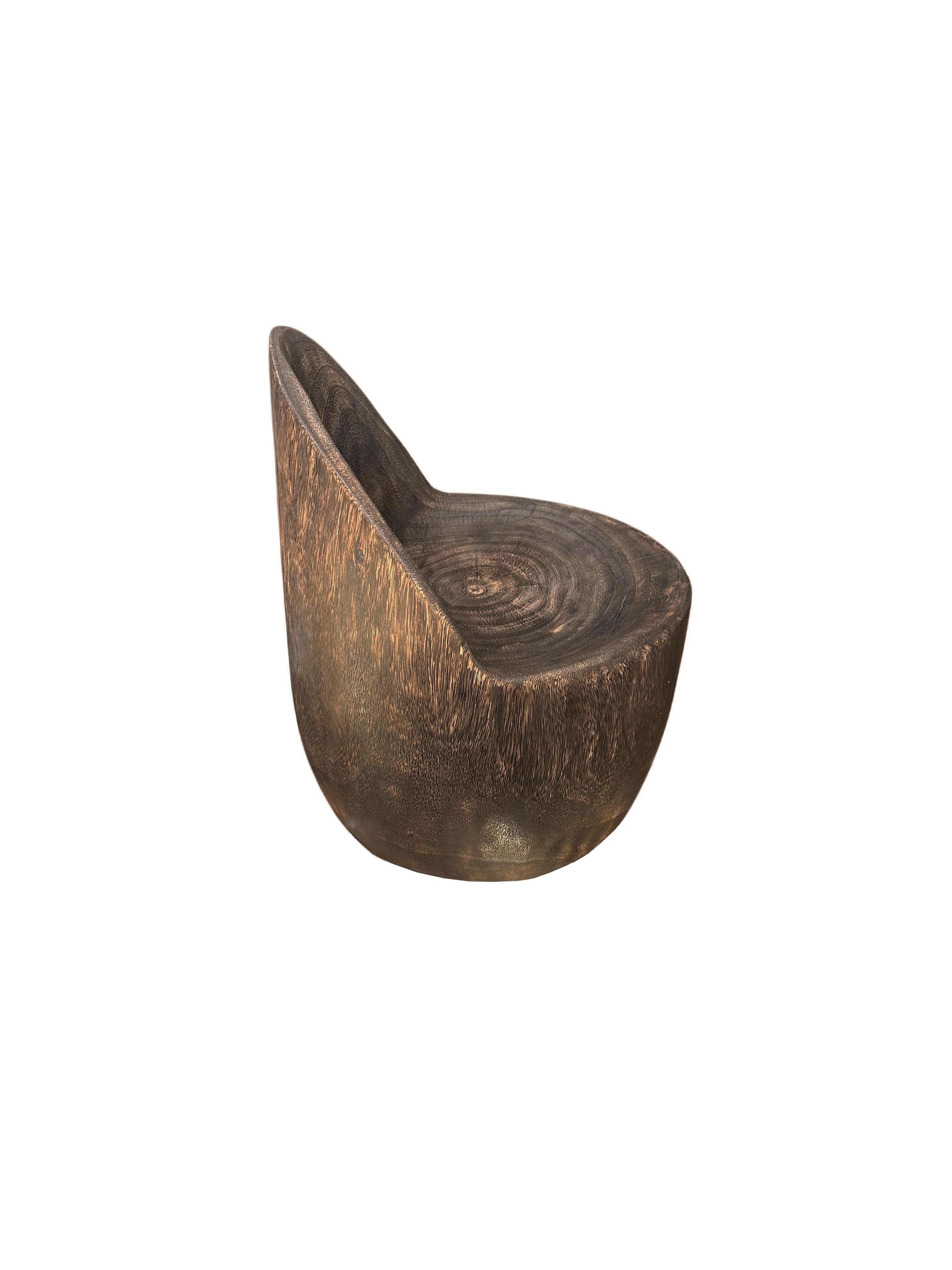 Indonesian Sculptural Lounge Chair Carved from Solid Suar Wood, Modern Organic For Sale