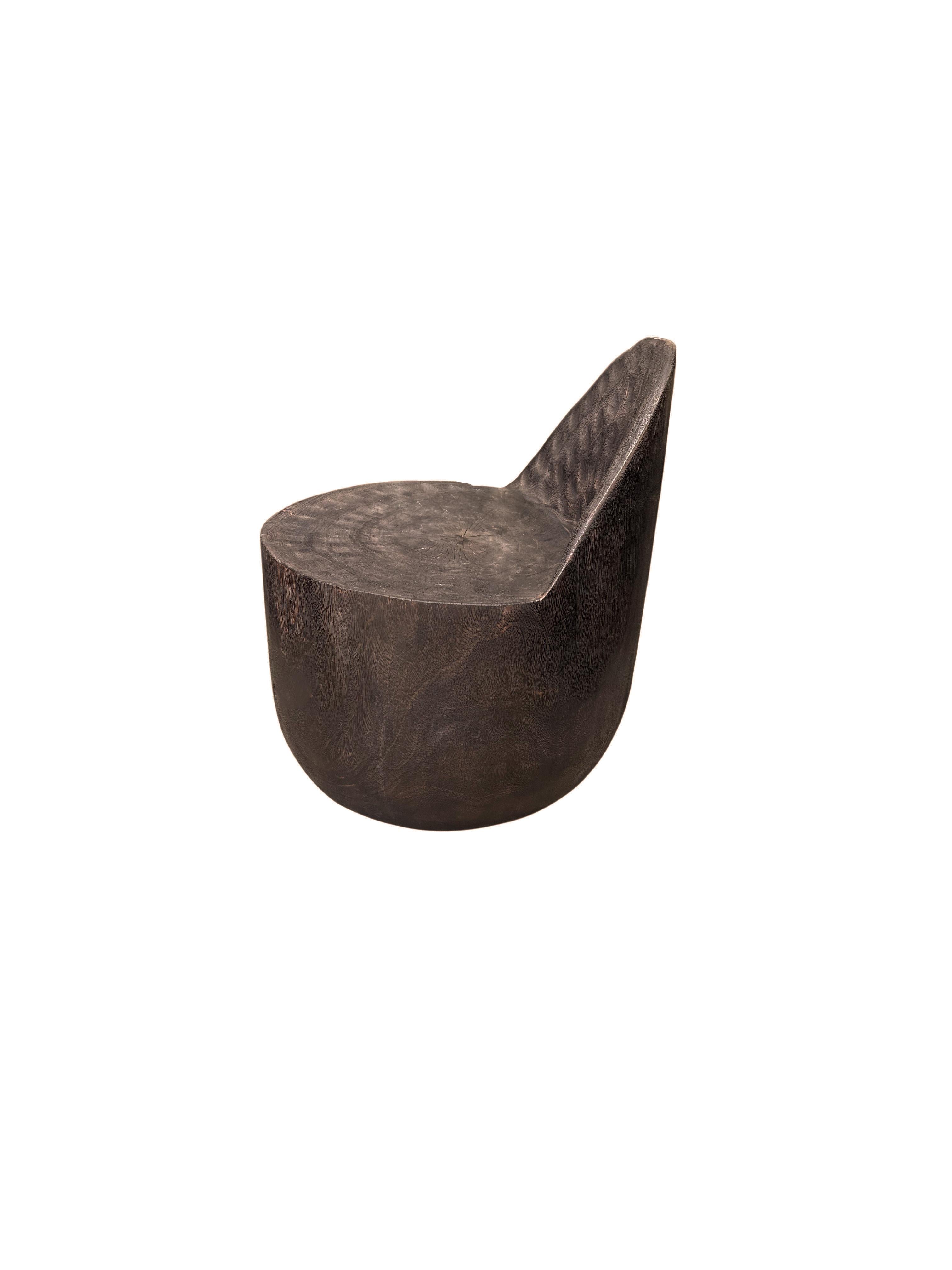 Hand-Crafted Sculptural Lounge Chair Carved from Solid Suar Wood, Modern Organic For Sale
