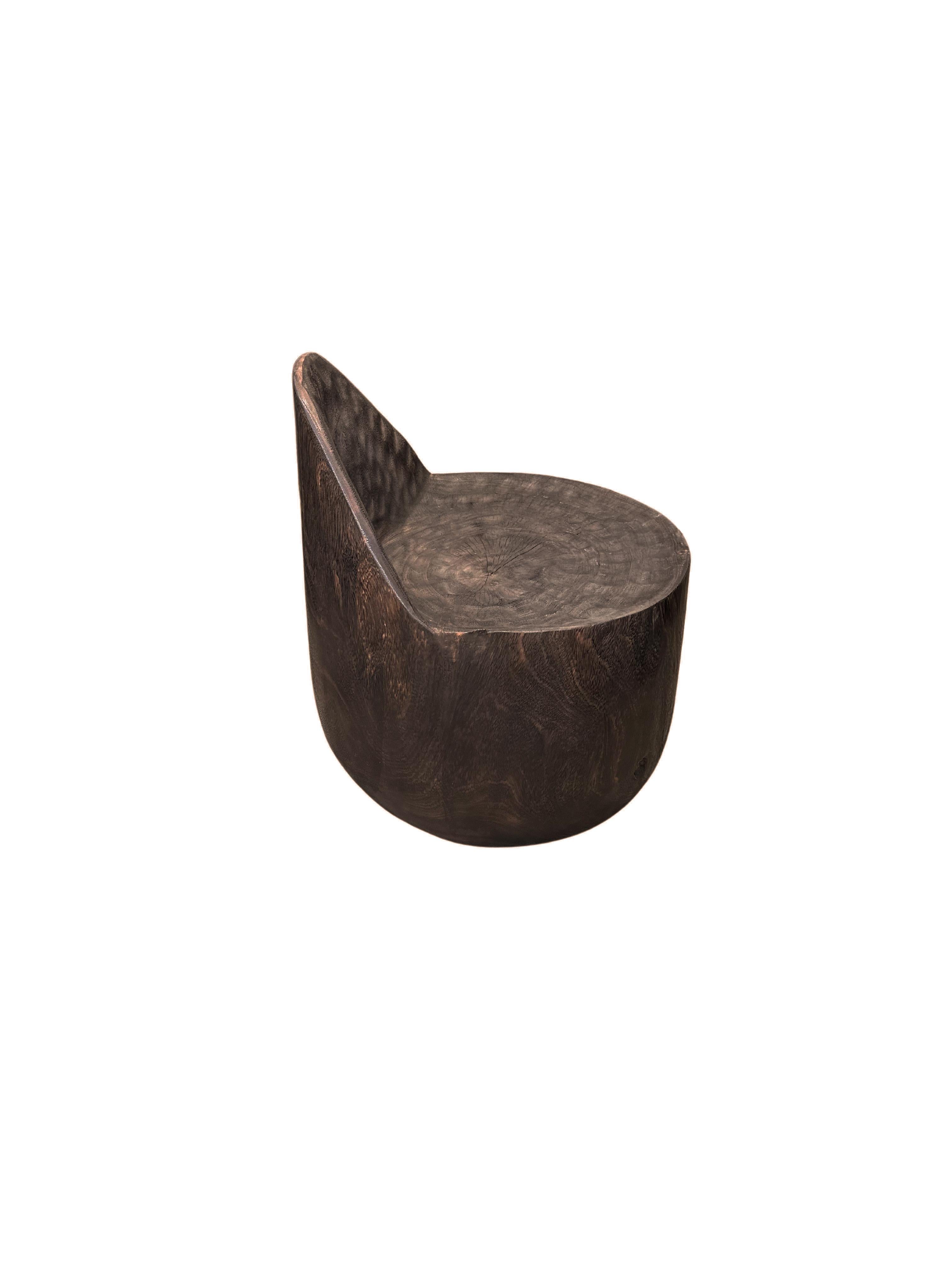 Contemporary Sculptural Lounge Chair Carved from Solid Suar Wood, Modern Organic For Sale