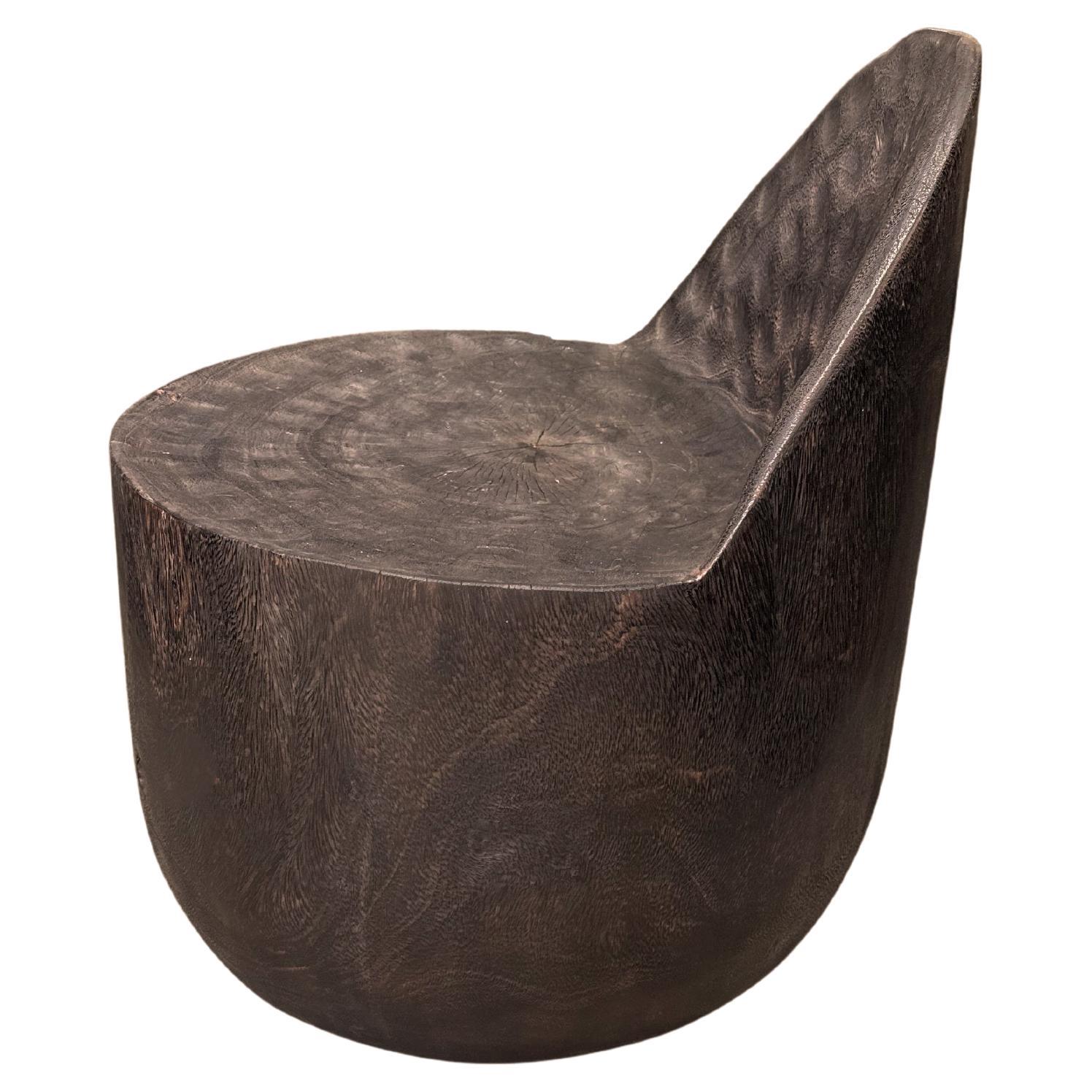 Sculptural Lounge Chair Carved from Solid Suar Wood, Modern Organic For Sale