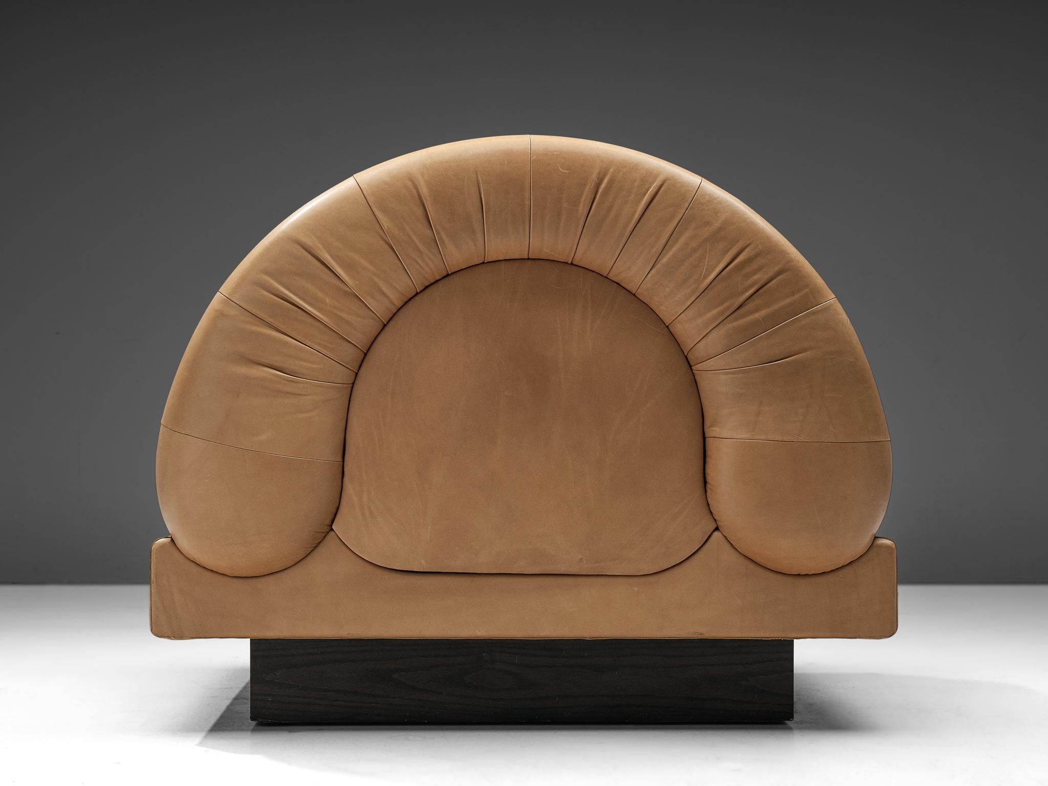 Post-Modern Sculptural Lounge Chair in Brown Leather
