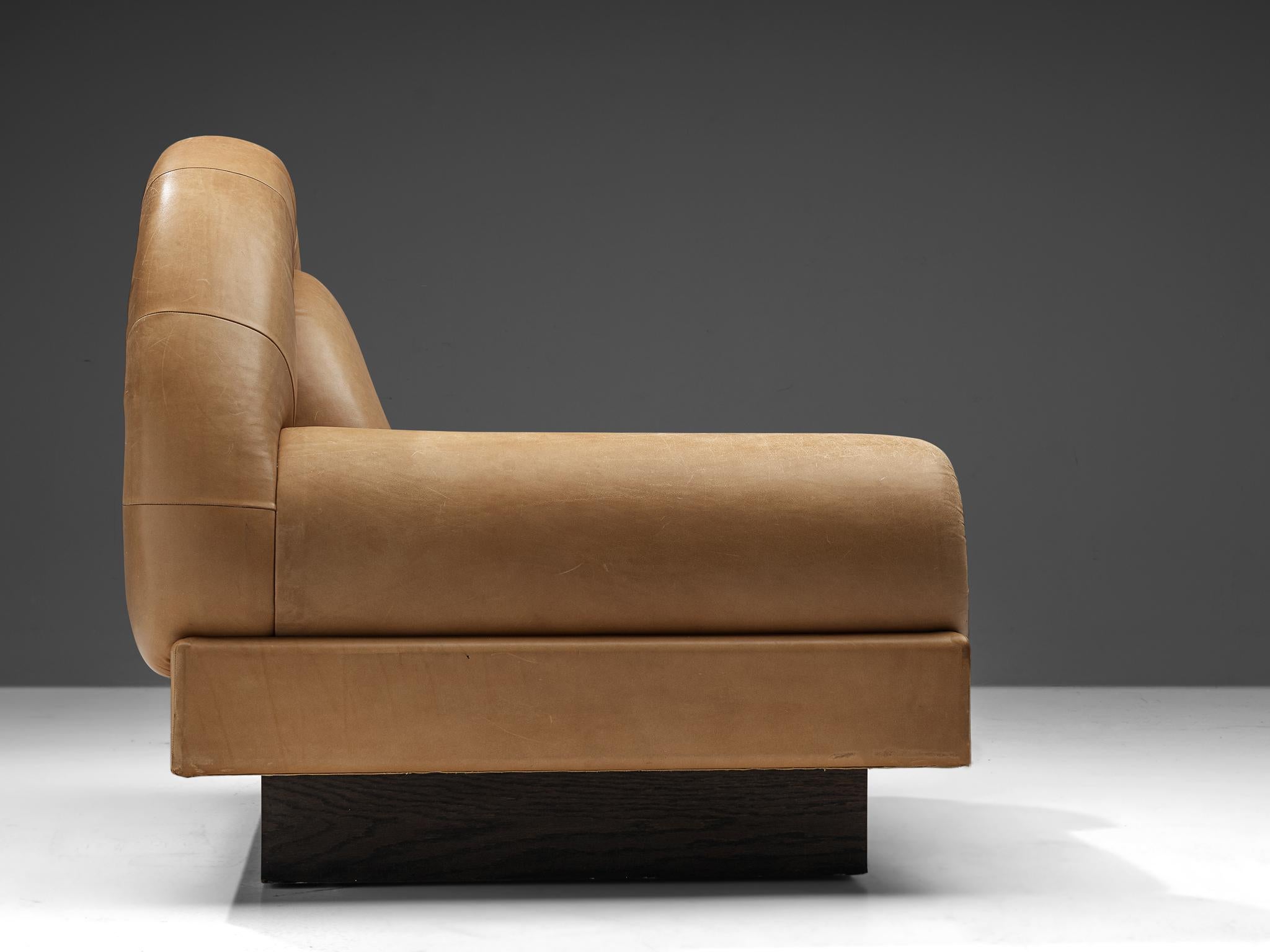 European Sculptural Lounge Chair in Brown Leather