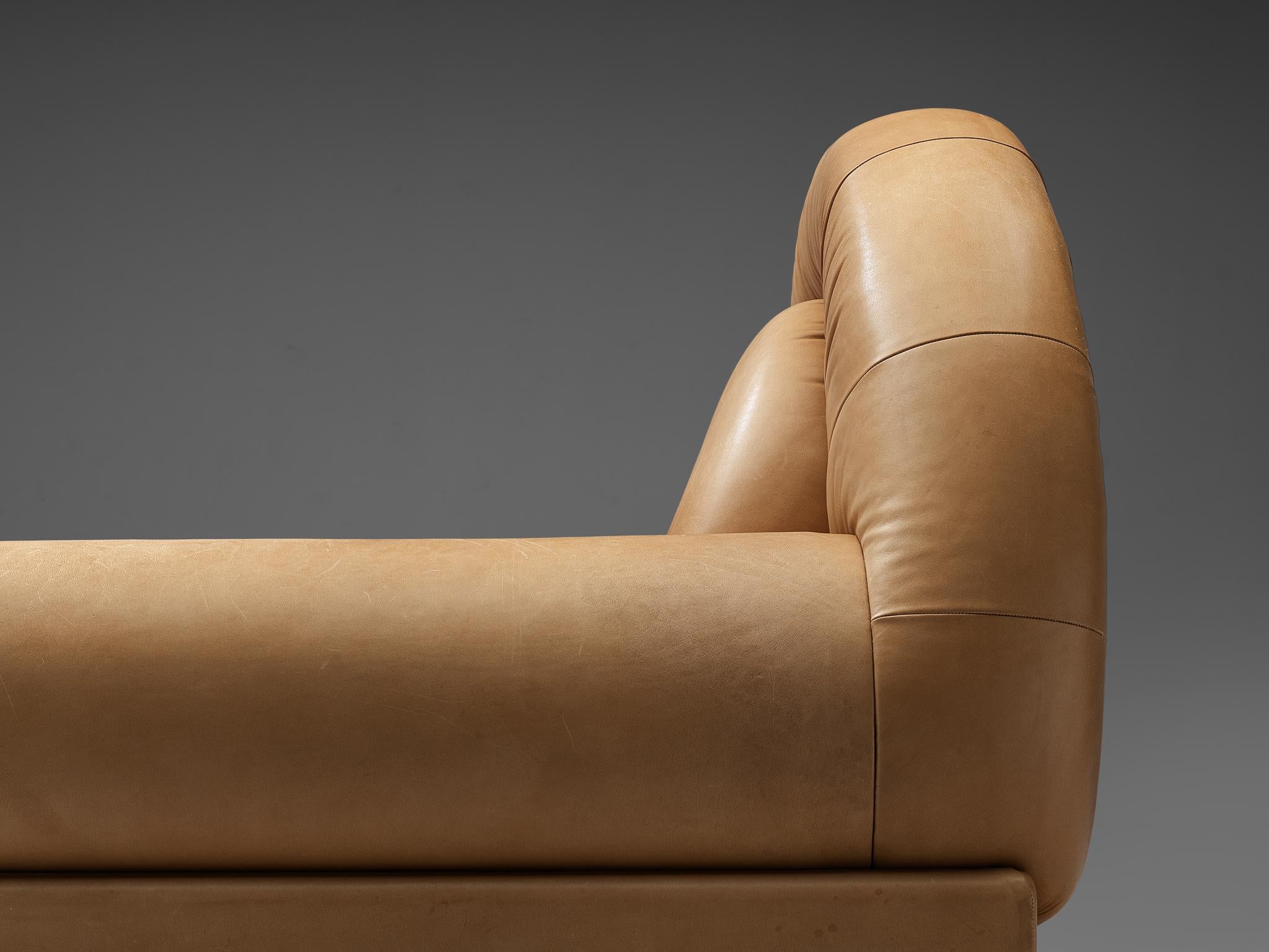 European Sculptural Lounge Chair in Beige Leather