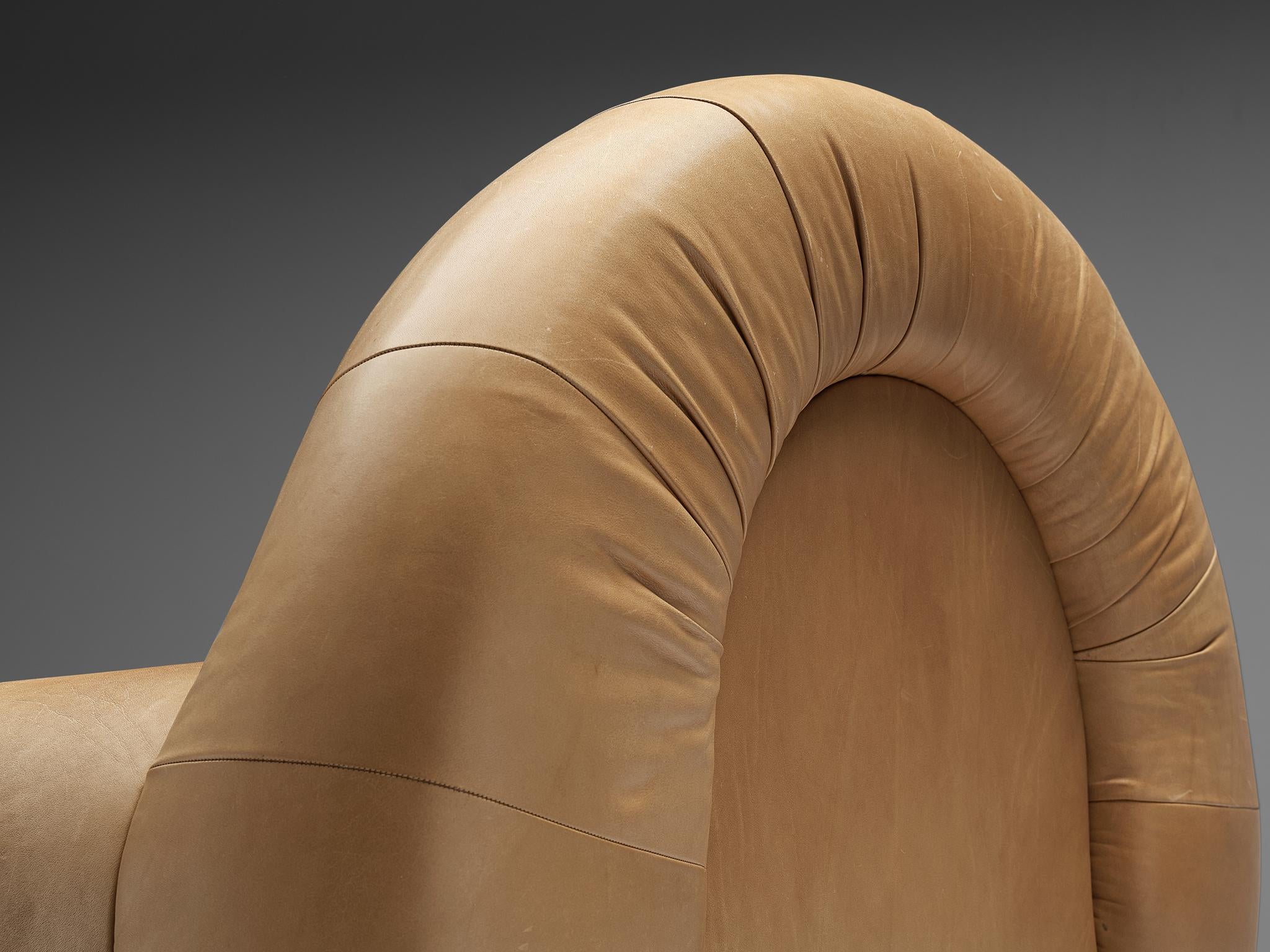 Late 20th Century Sculptural Lounge Chair in Beige Leather