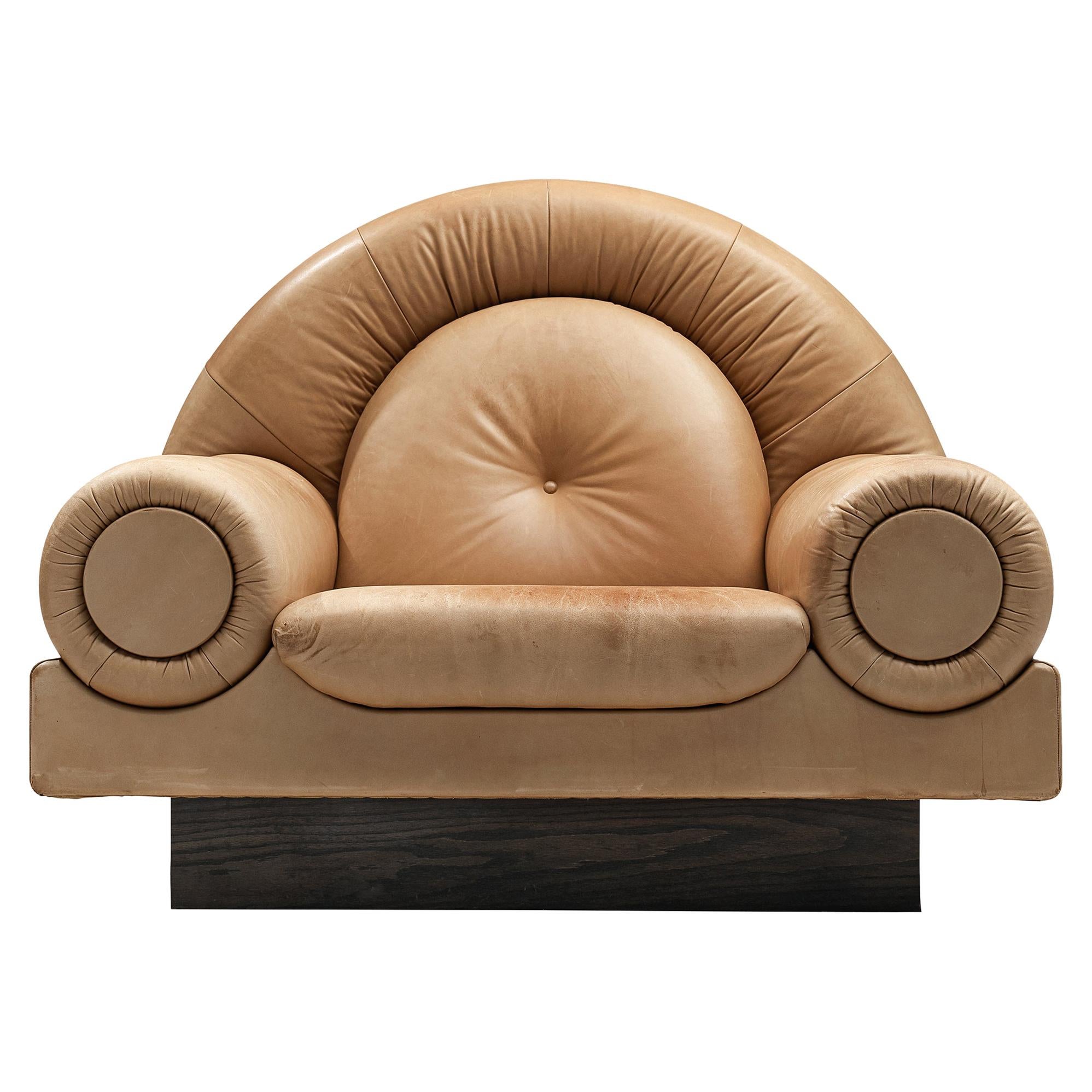 Sculptural Lounge Chair in Brown Leather