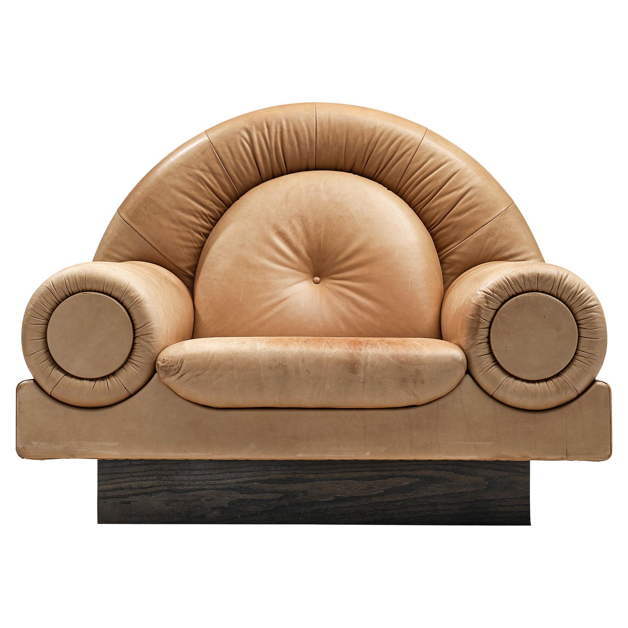 Sculptural Lounge Chair in Beige Leather