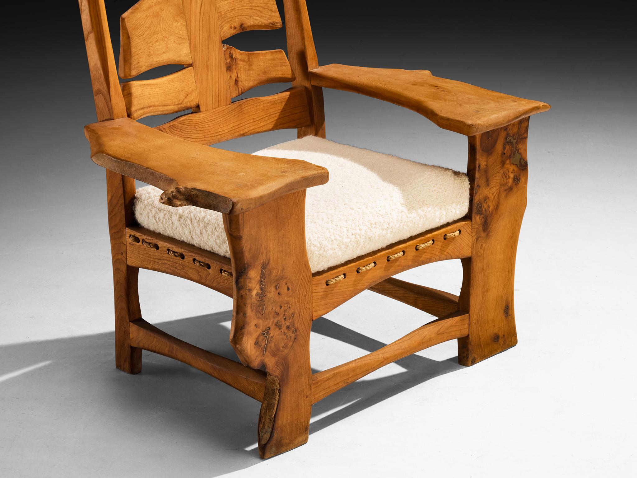 Silla de salón escultural de olmo con forma orgánica Moderno de mediados de siglo en venta