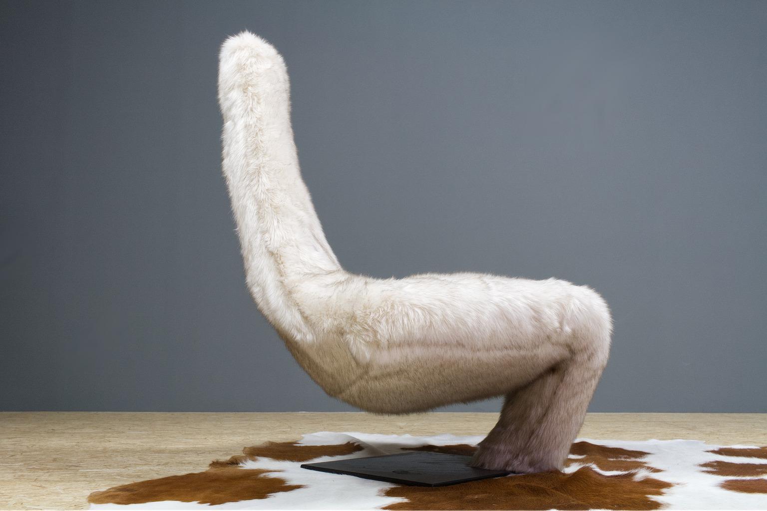 Lacquered Sculptural Lounge Chair in faux fur by Jack Crebolder for Dover Design, 1982 For Sale