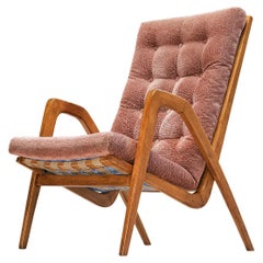 Chaise longue sculpturale en Oak Oak et tapisserie d'ameublement en Bourgogne 