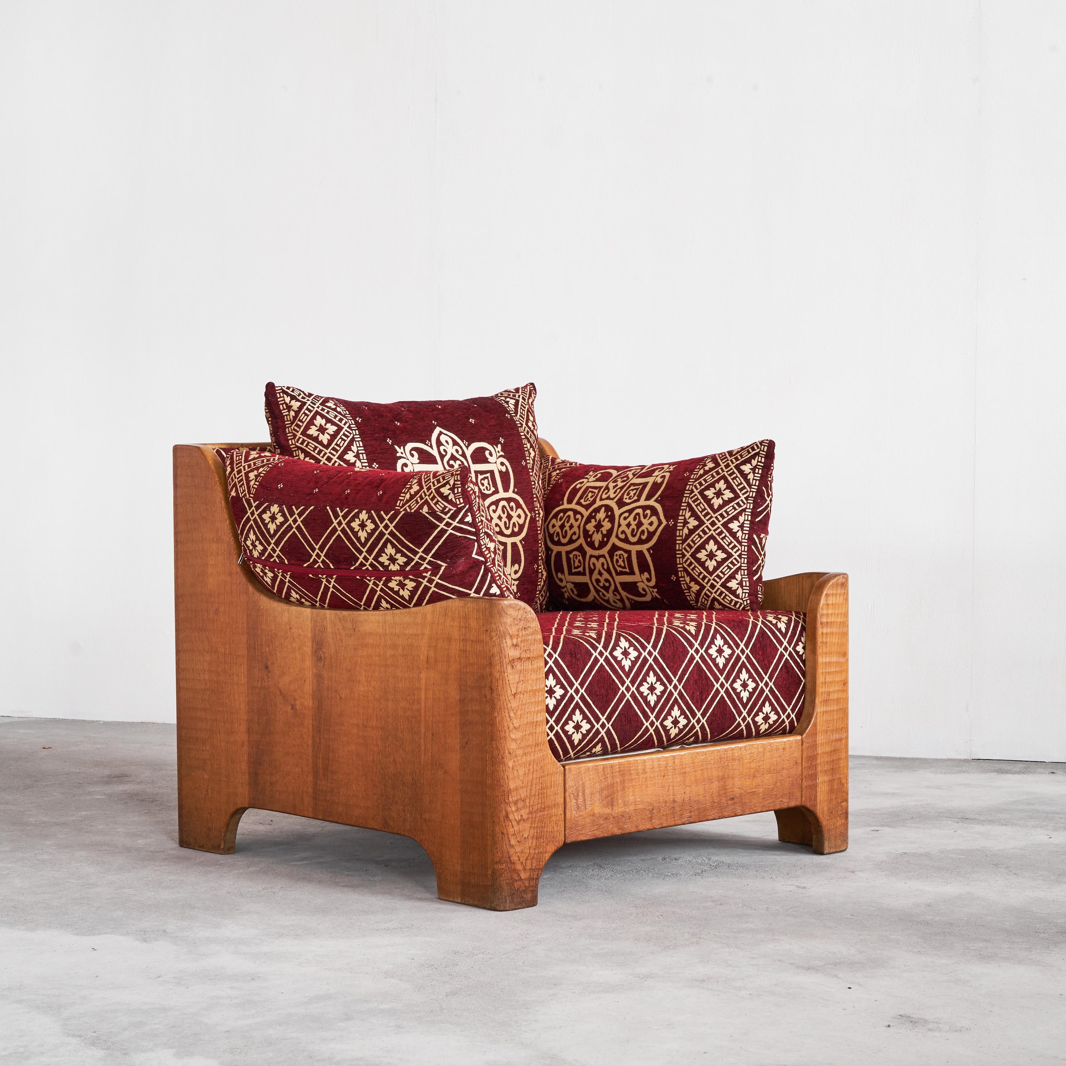 Chaise longue sculpturale en chêne massif des années 1940 Bon état - En vente à Meer, VAN