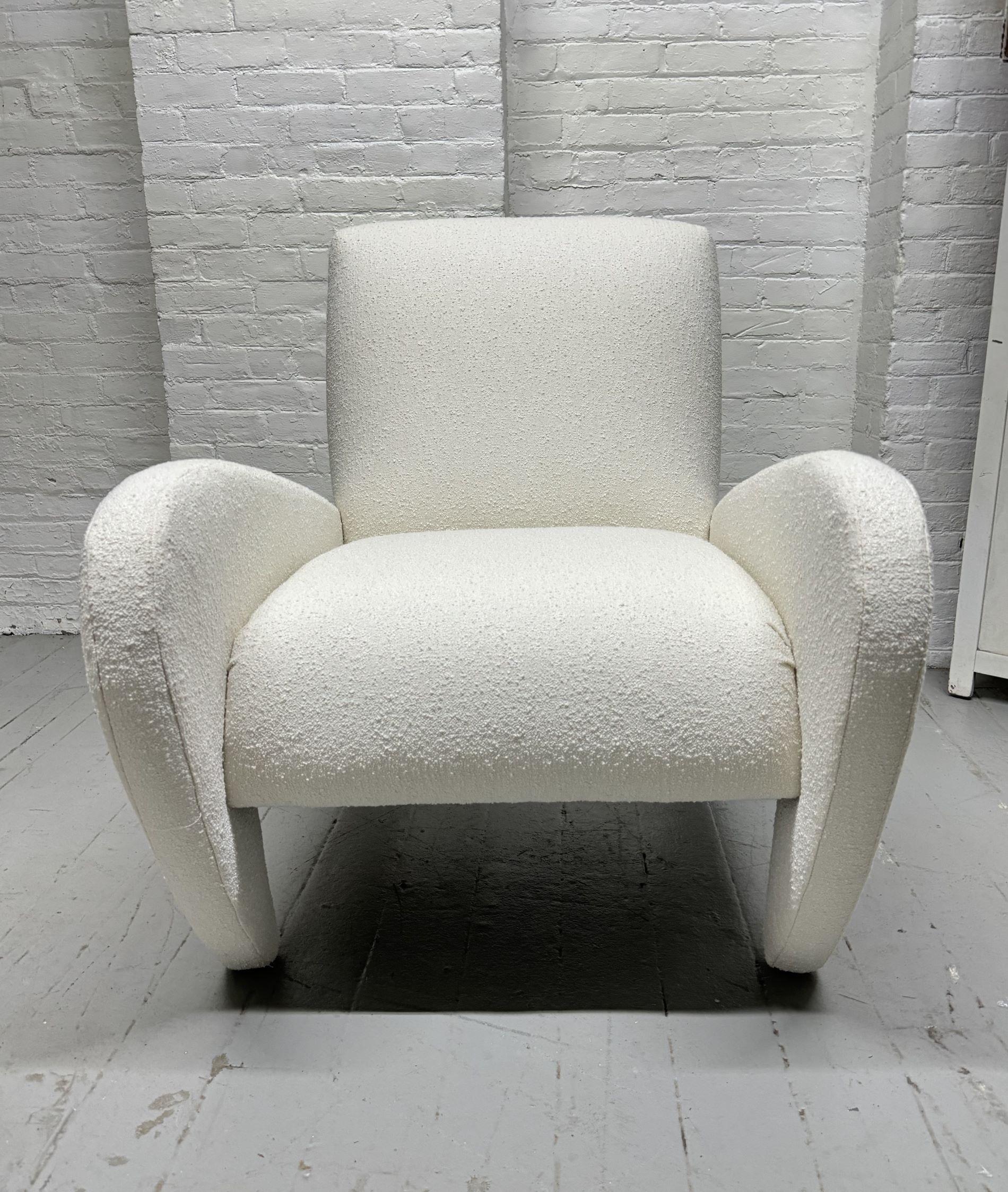 Bouclé Sculptural Lounge Chair with Matching Ottoman in Boucle For Sale
